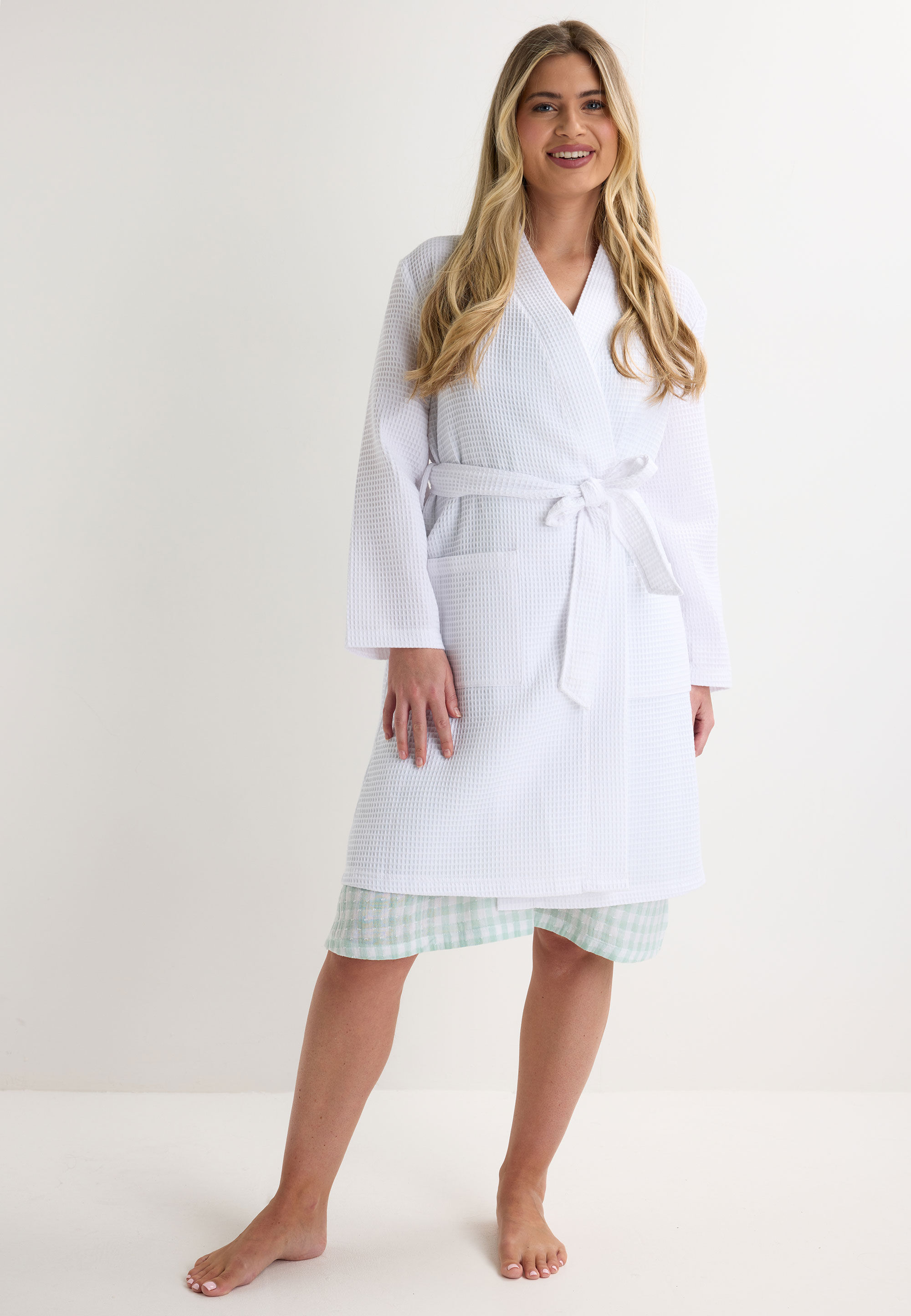 Womens White Cotton Waffle Dressing Gown