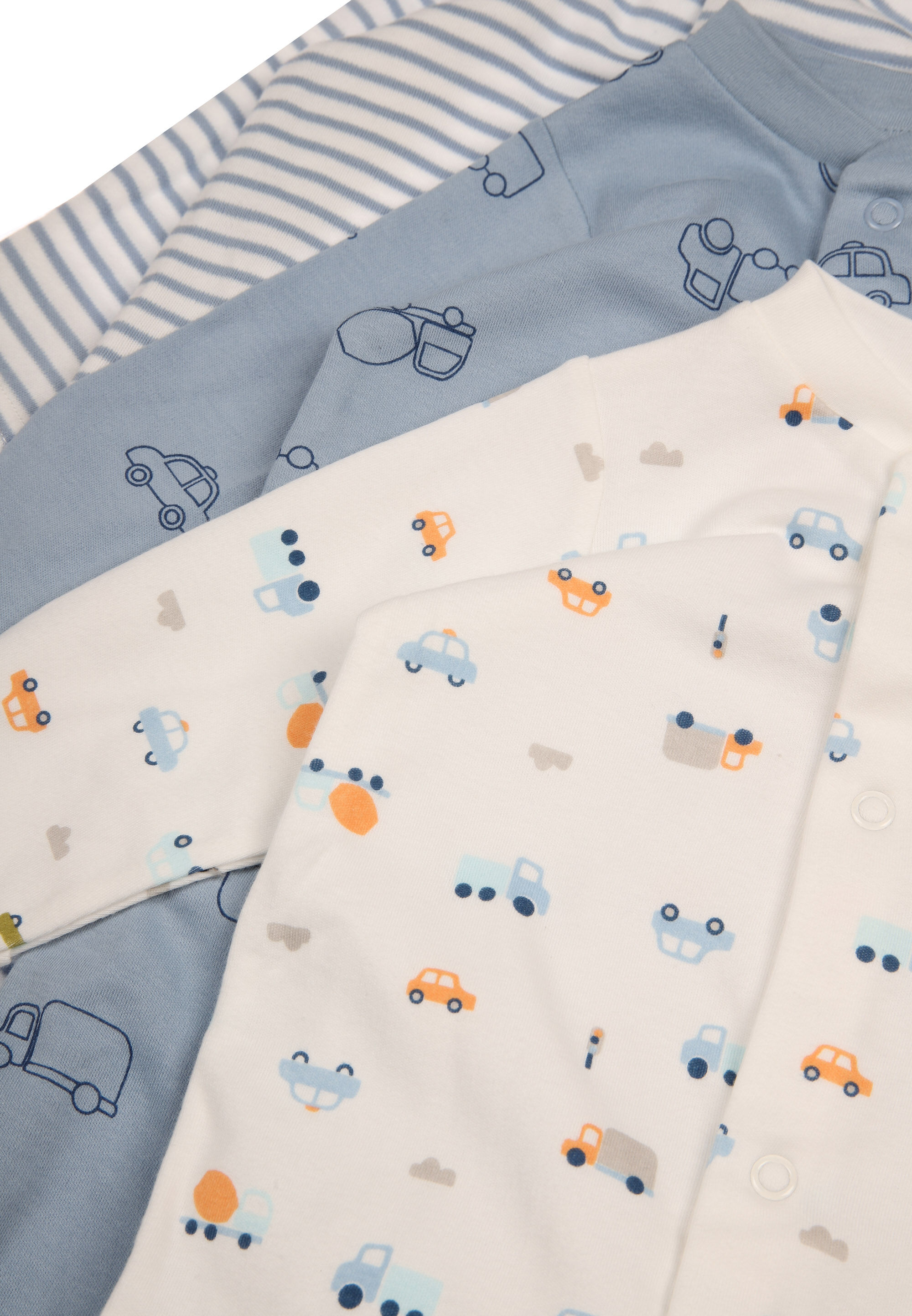 Baby Boys 3pk Blue Cars Sleepsuits