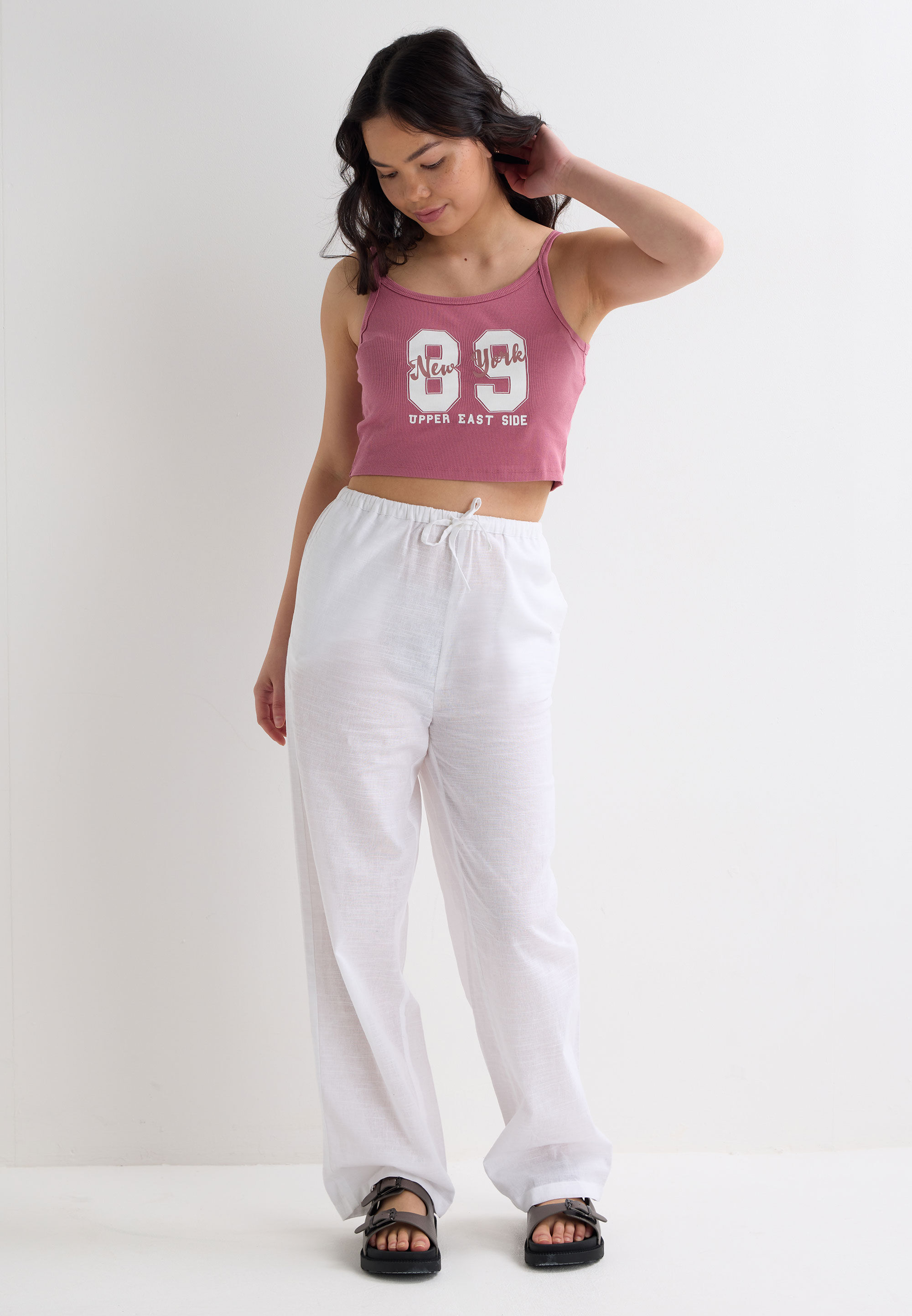 Older Girls Pink Graphic Strappy Crop Vest