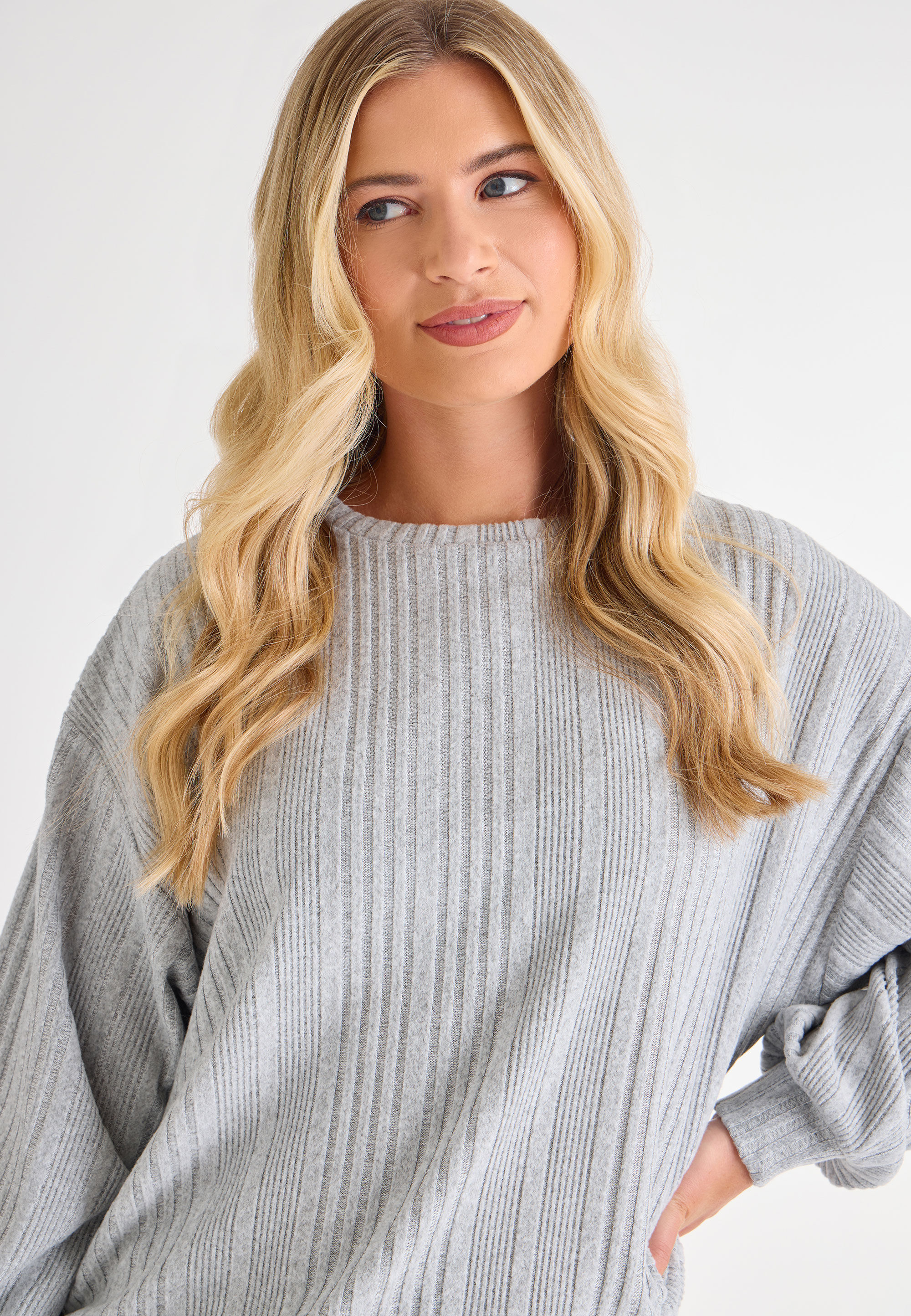 Womens Grey Cosy Balloon Sleeve Top