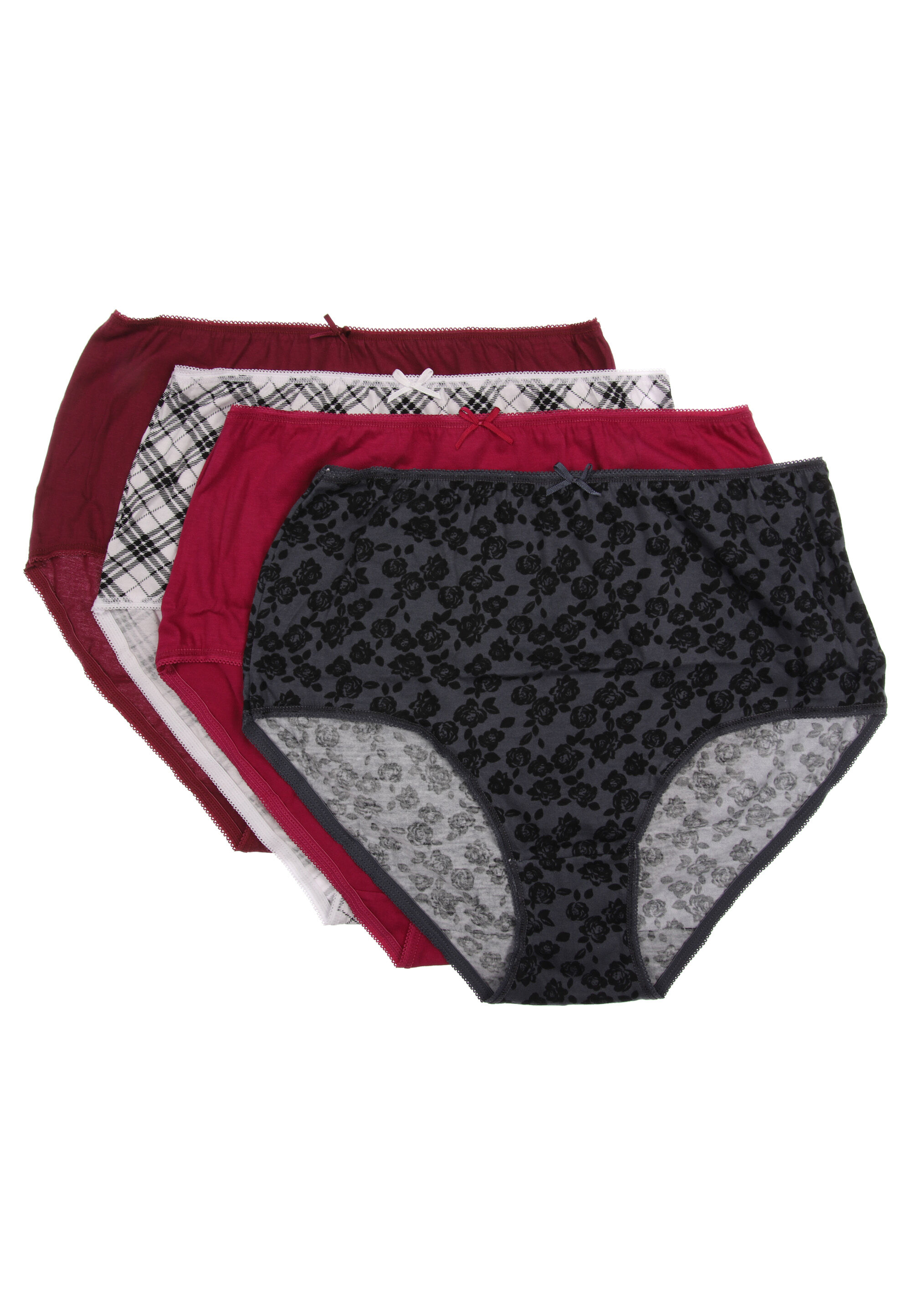 Womens 4pk Burgundy Check Print Full Briefs