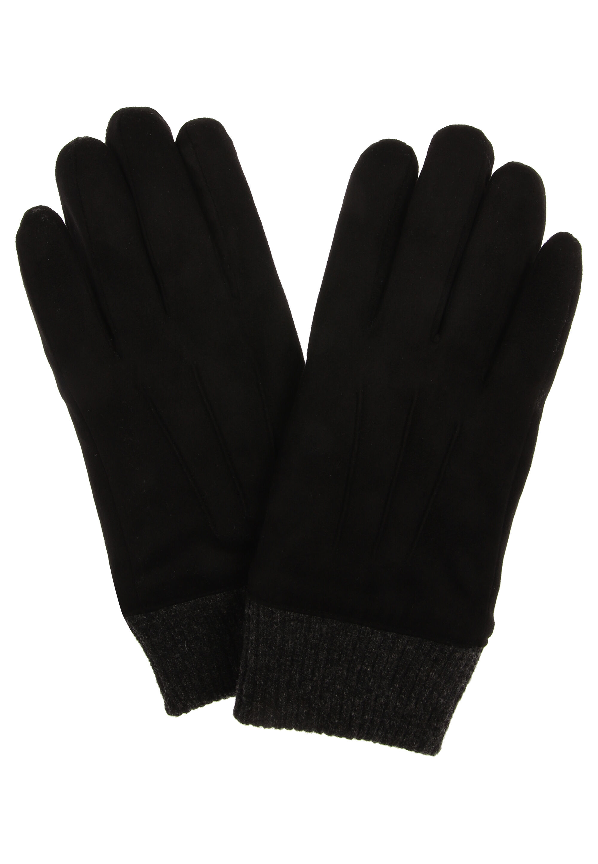 Mens Black Suedette & Grey Cuff Gloves