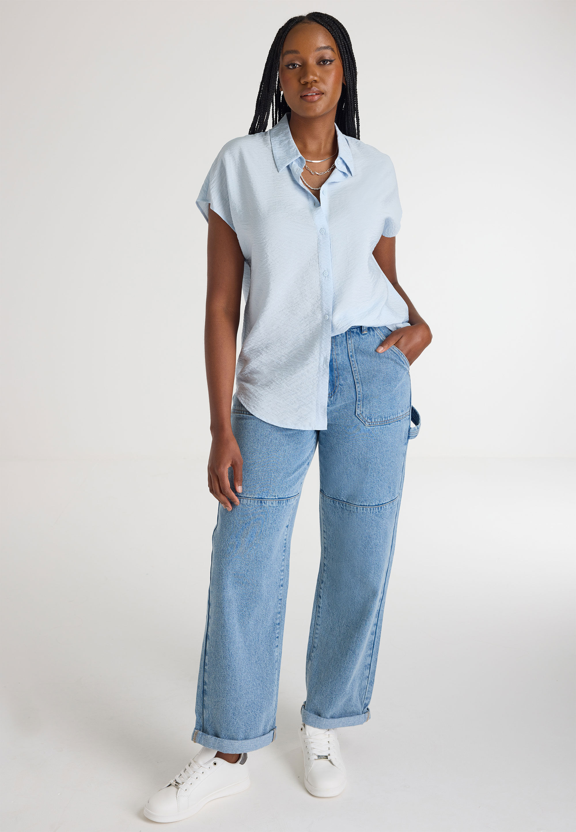 Womens Blue Cap Sleeve Shirt