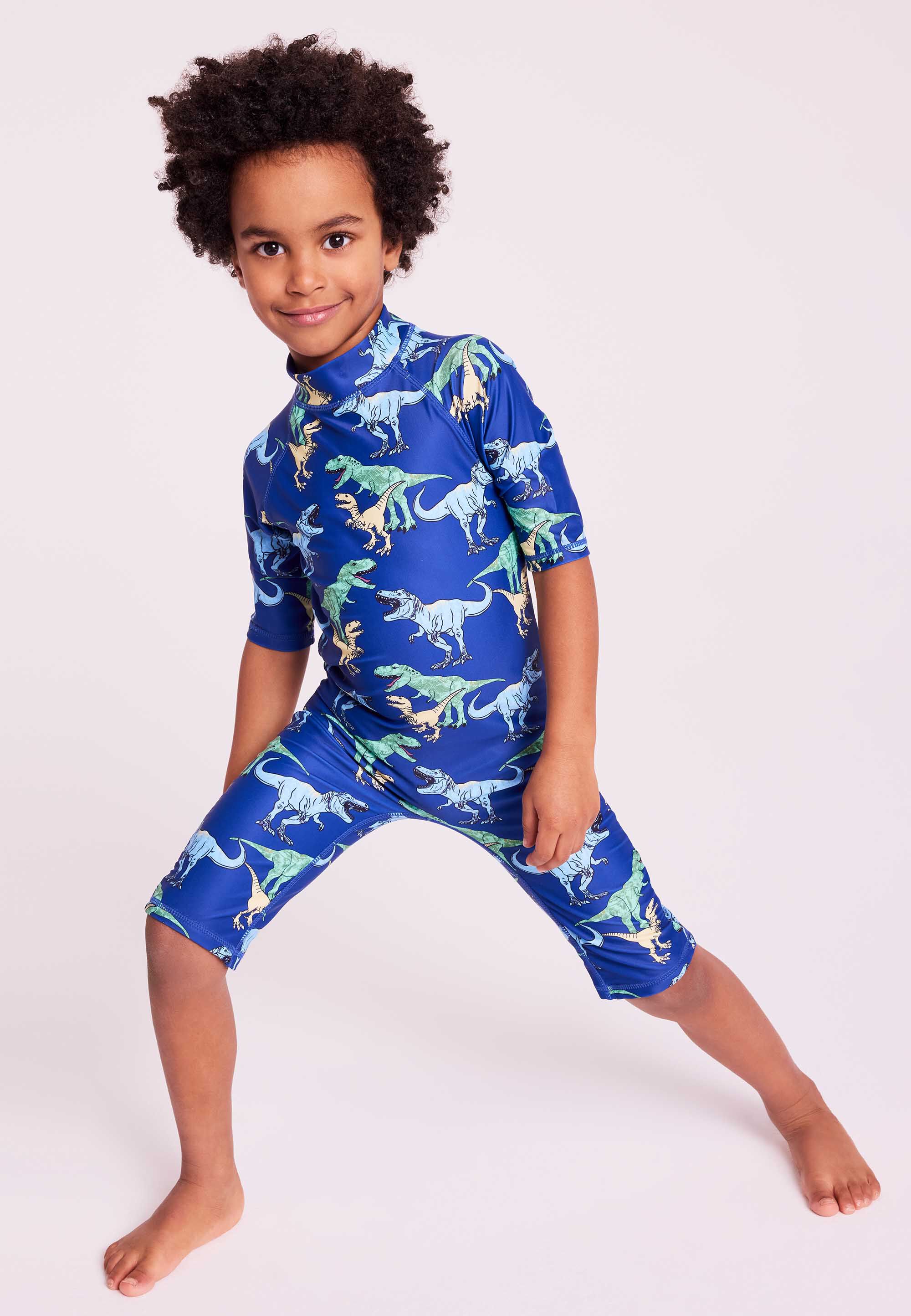 Younger Boys Blue Dinosaur Print Sun Safe Swimsuit