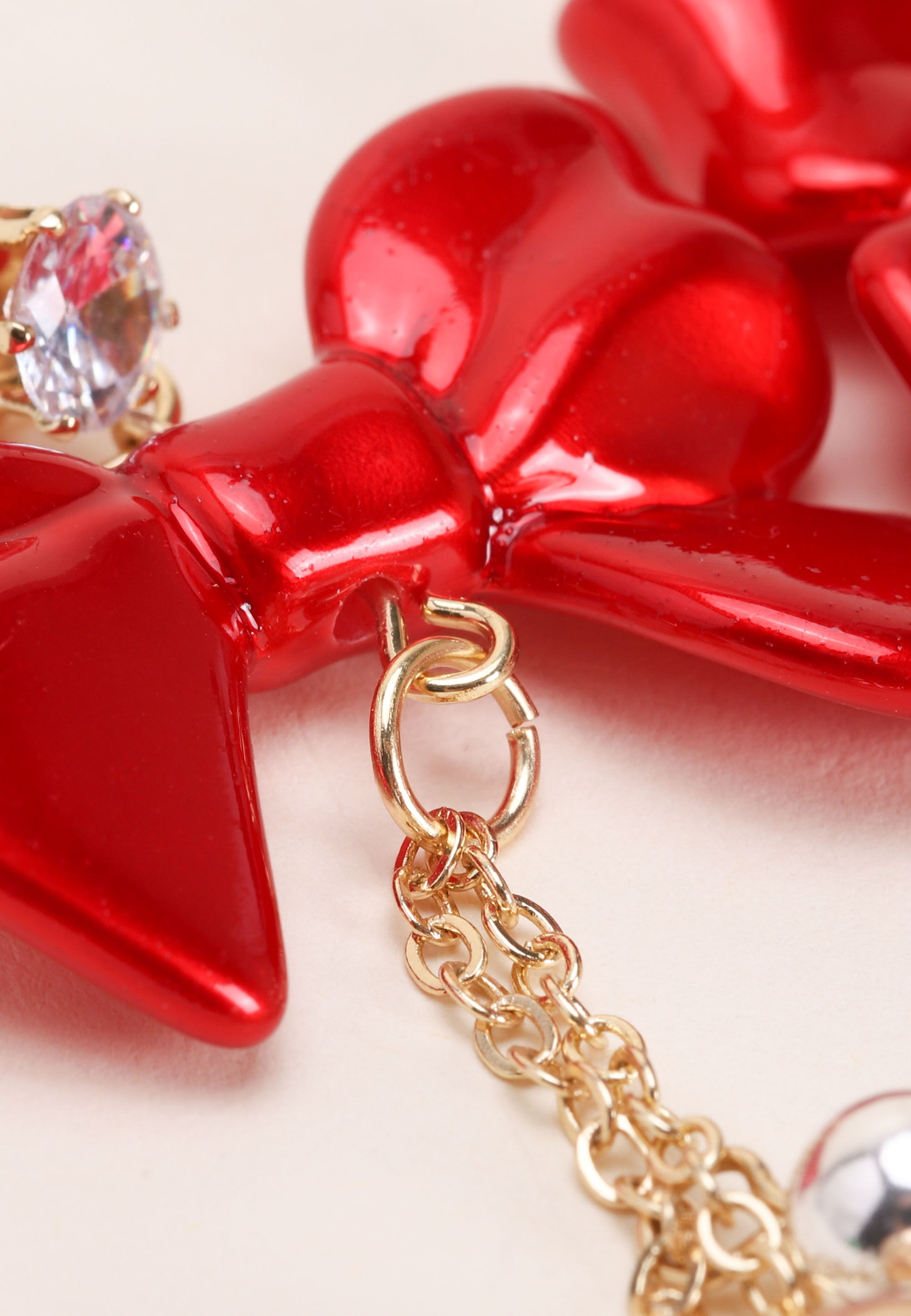 Womens Gold Christmas Bow Drop Earrings