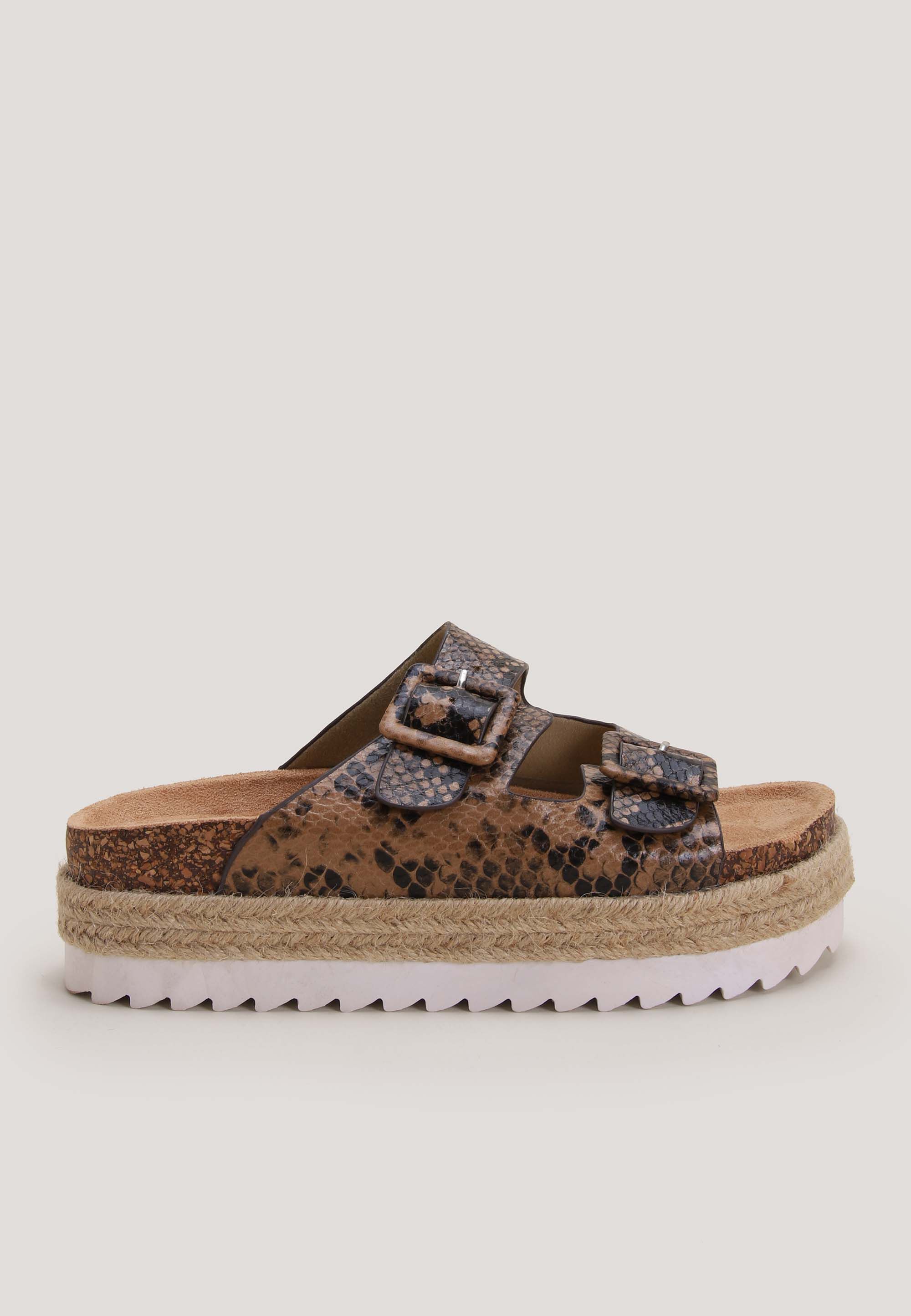 Womens Brown Snake Print Espadrille Sandals