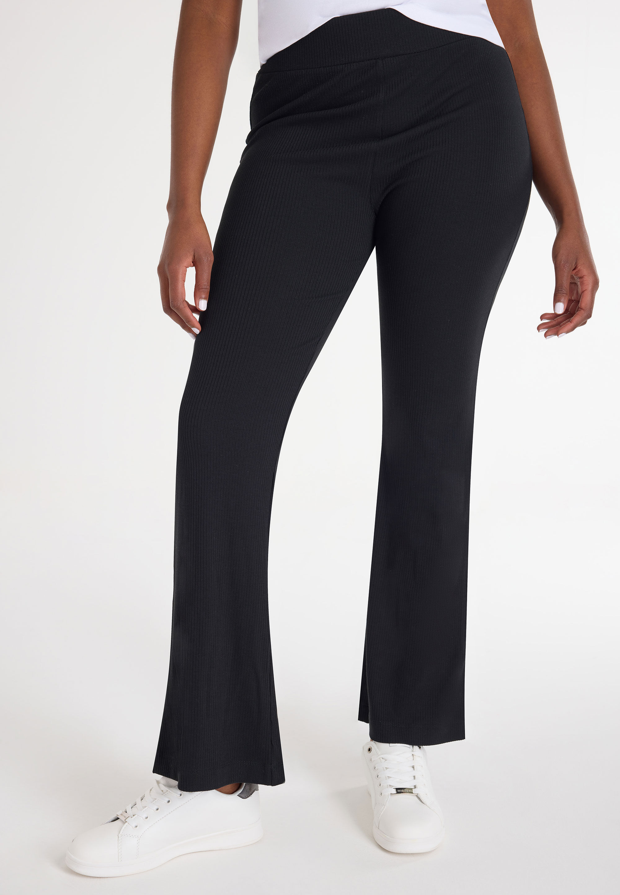 Womens Black Ribbed Flare Trousers