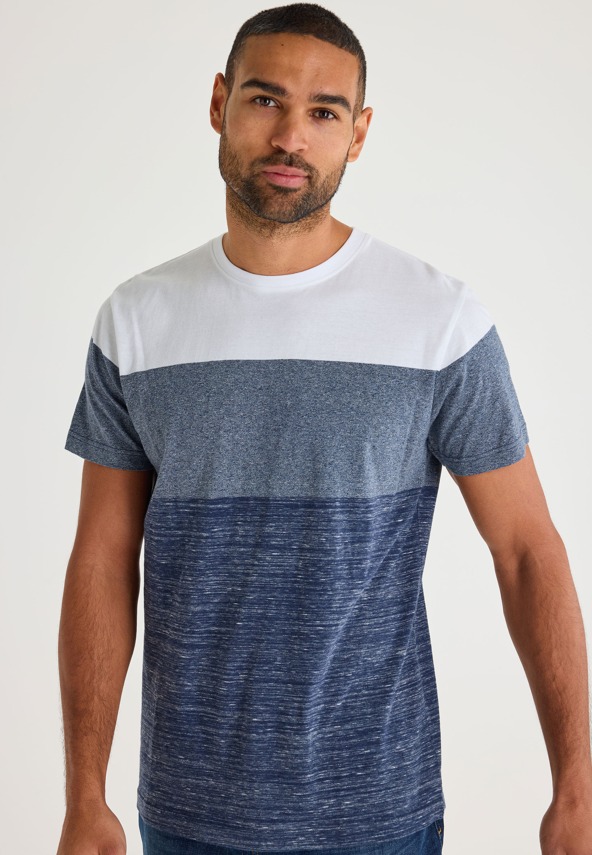 Mens Navy Colour Block Stripe T-Shirt