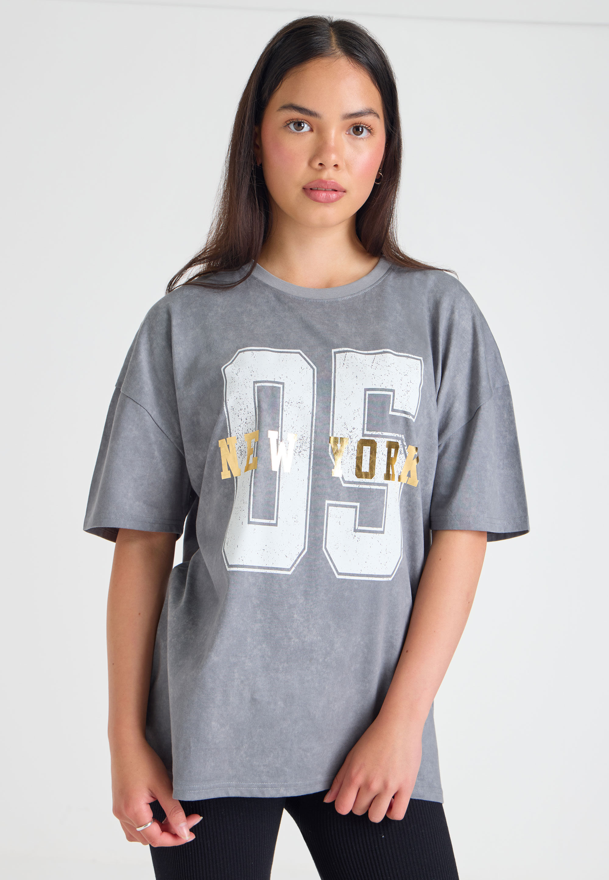 Older Girls Grey Oversized Graphic Print T-Shirt