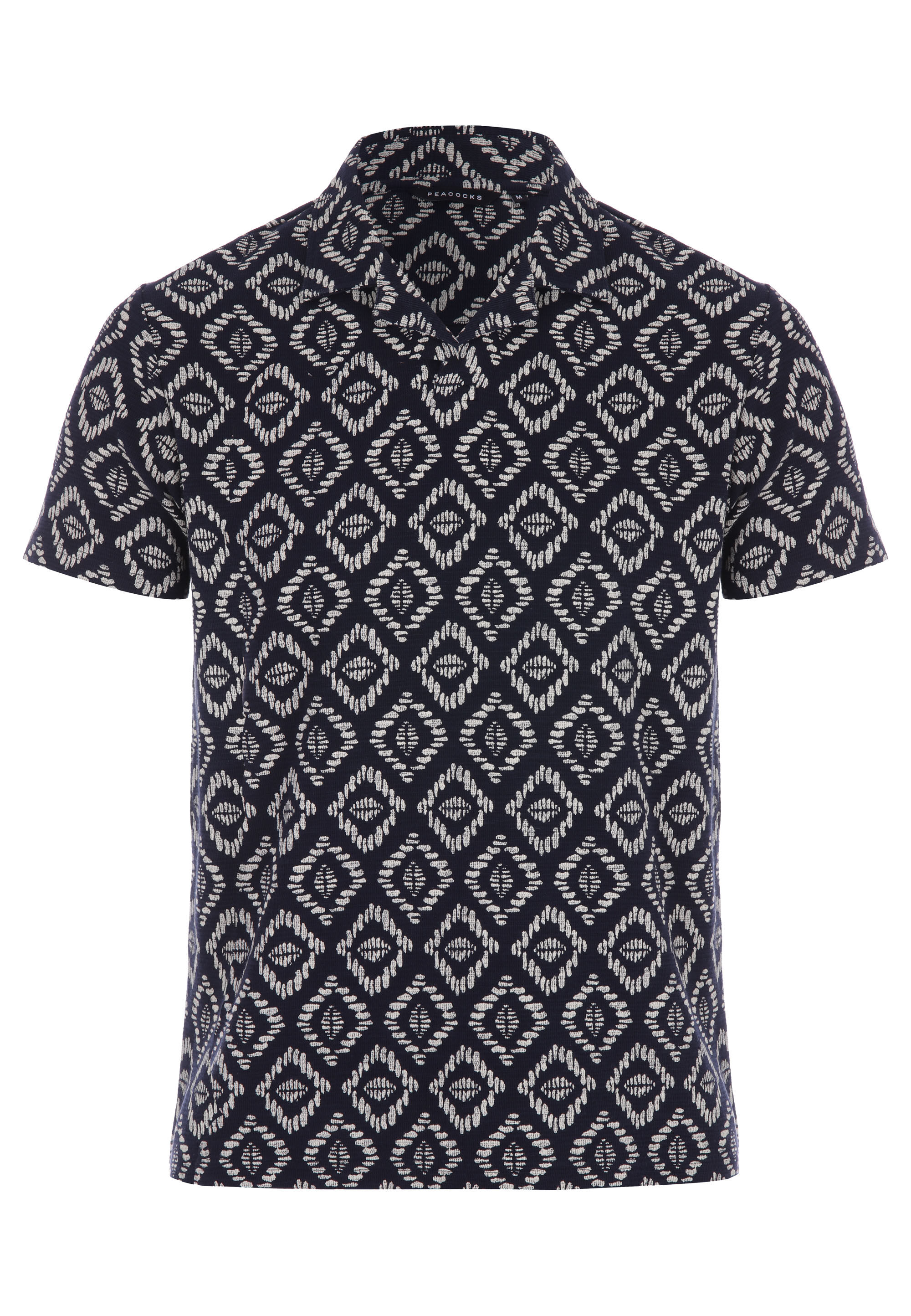 Mens Navy Geometric Textured Polo Shirt