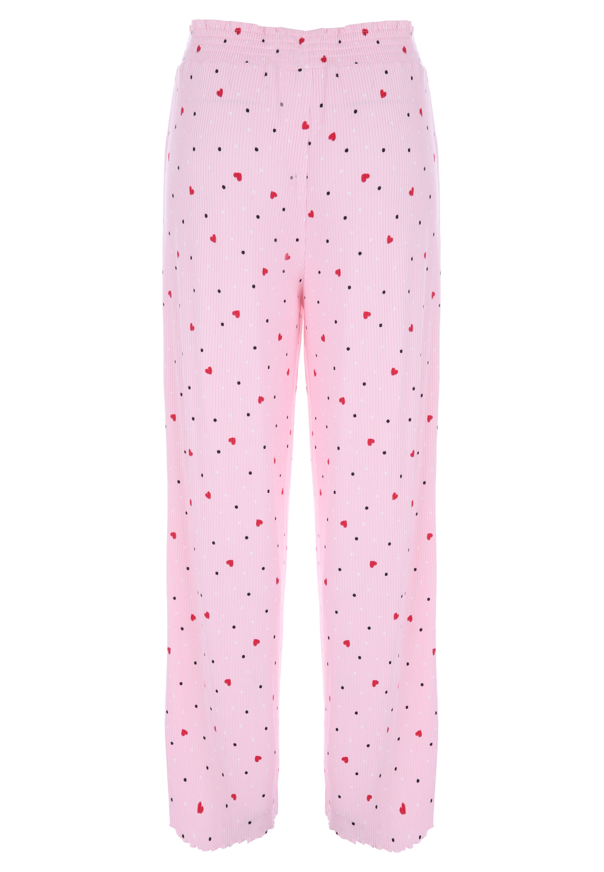 Womens Pink Heart Print Wide Leg Pyjama Bottoms