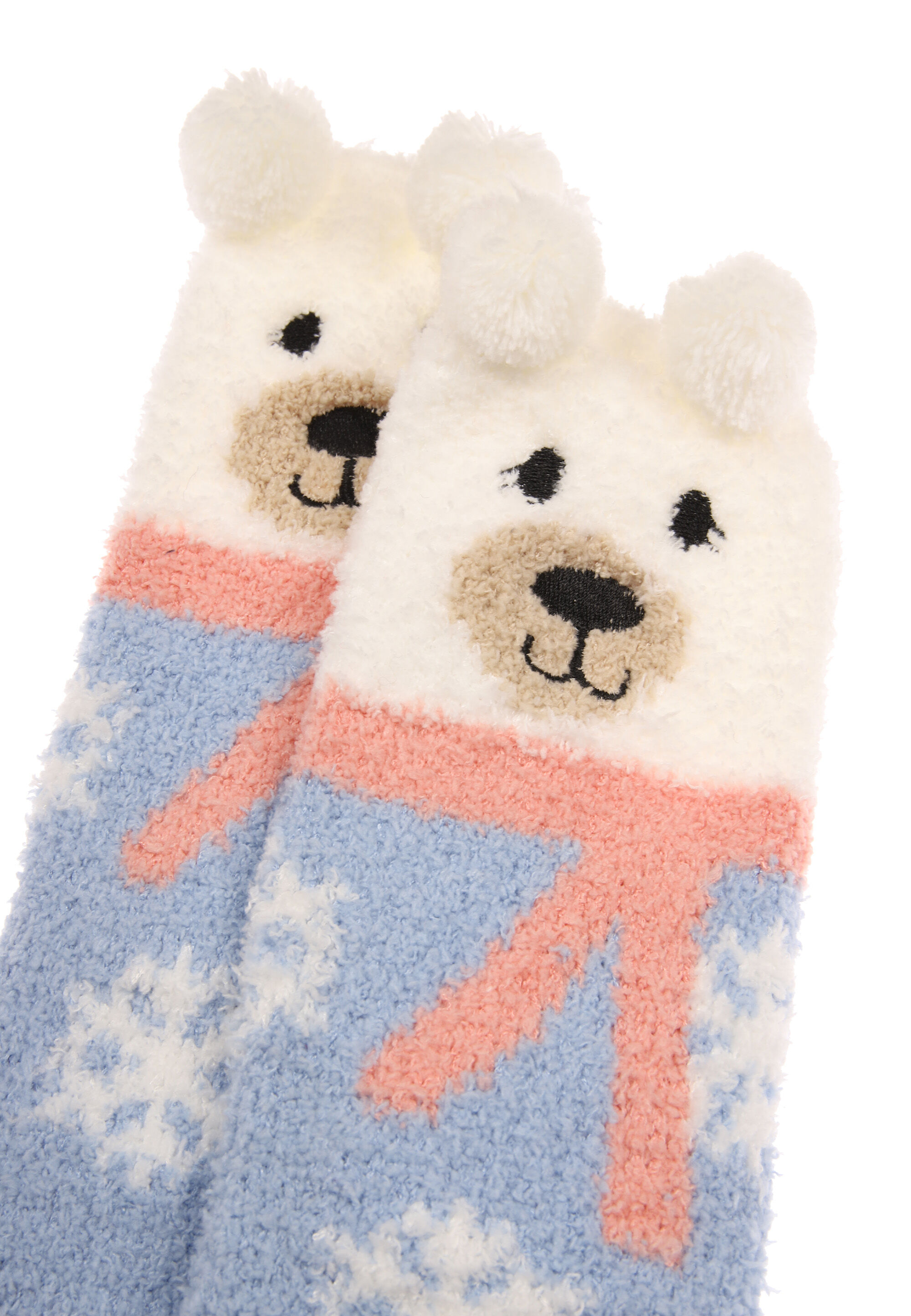 Womens 1pk Blue Bear Marshmallow Cosy Socks