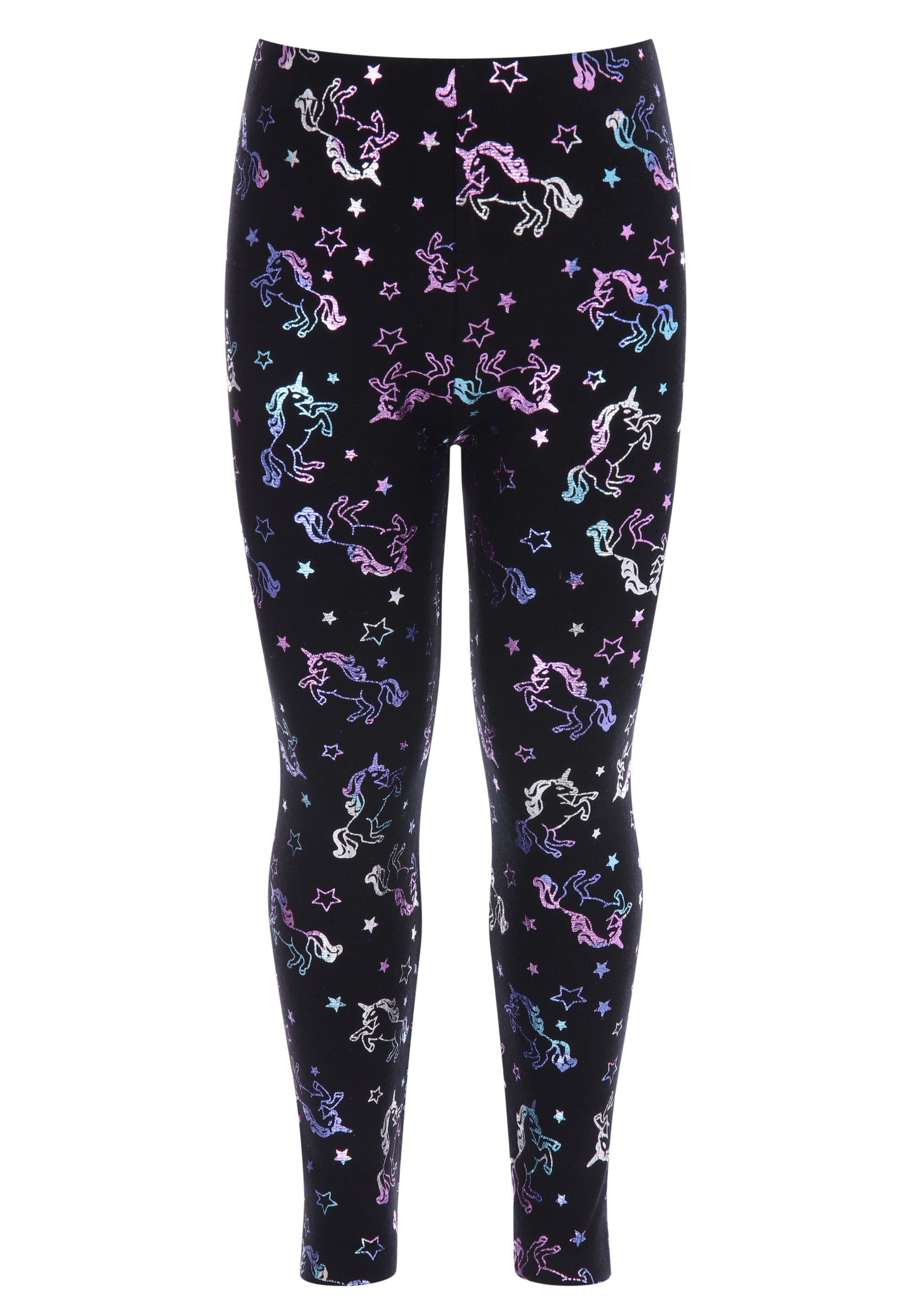 Younger Girls Black Unicorn Leggings
