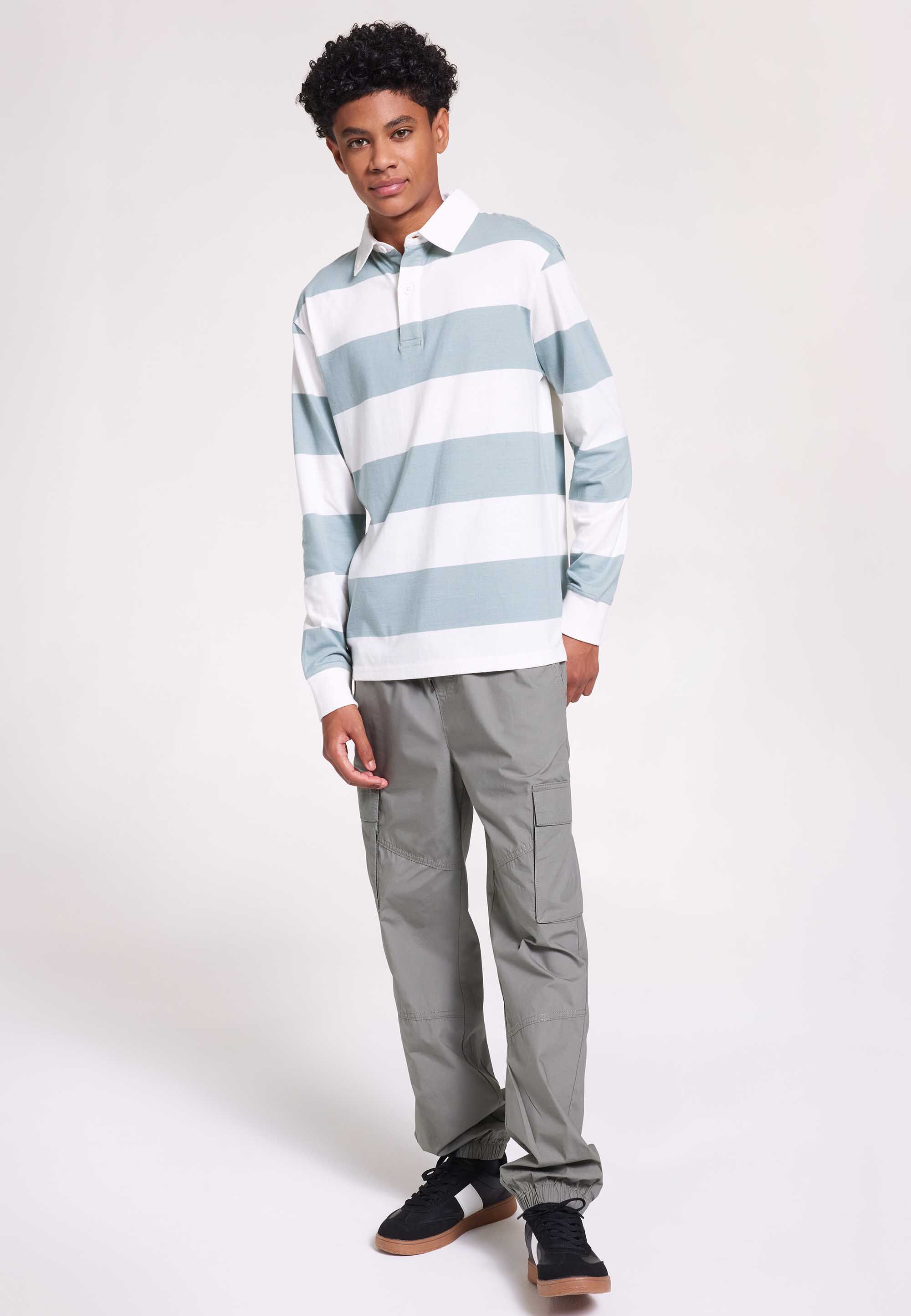Older Boys Khaki Stripe Rugby Polo T-Shirt