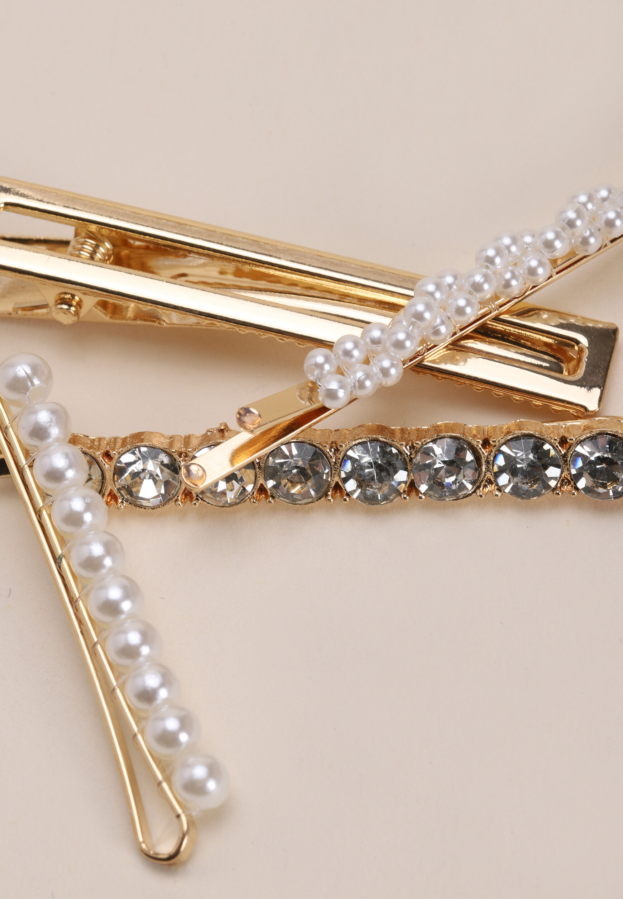 Womens 4pk Gold & Pearl Hair Slides