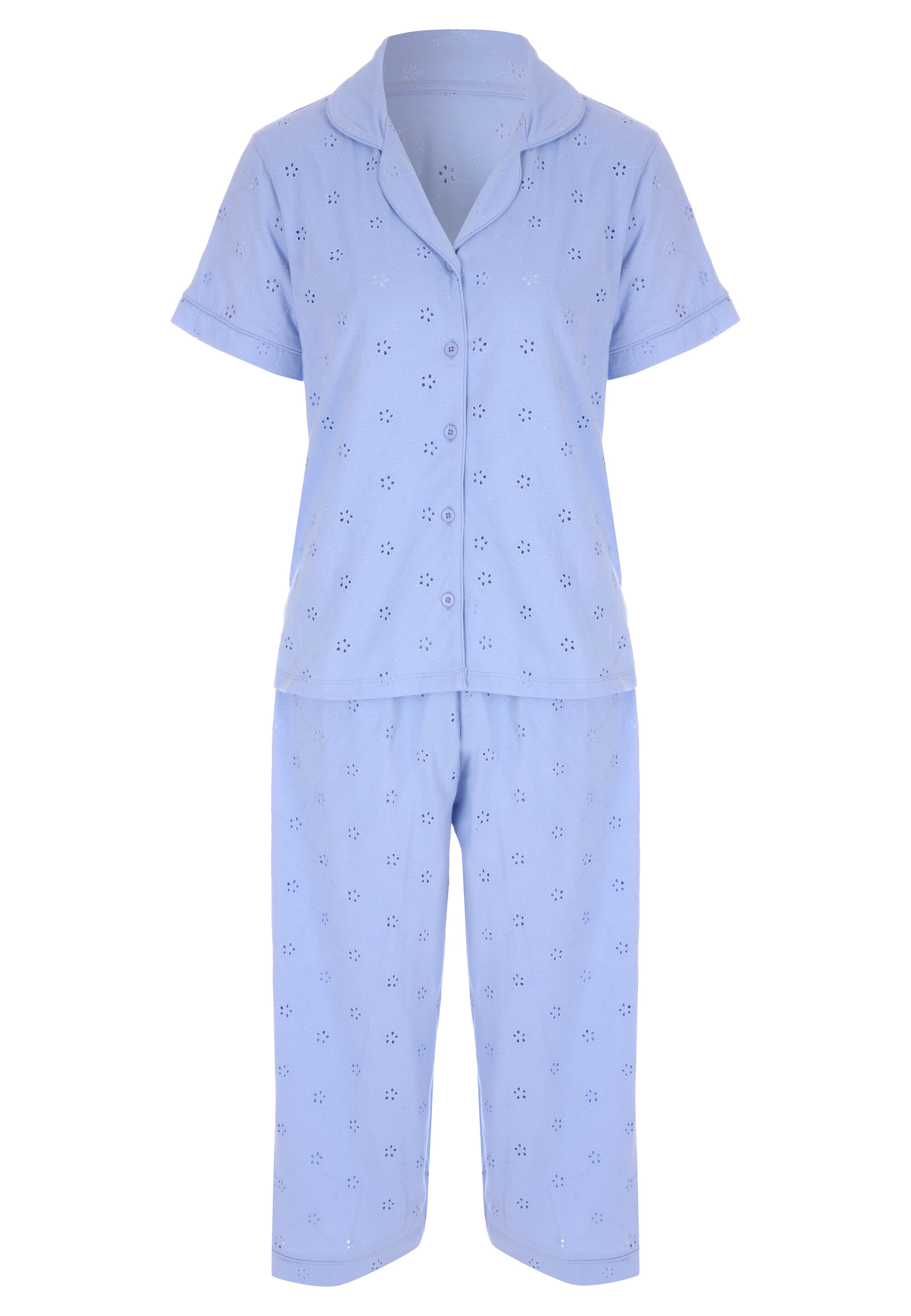 Womens Blue Broidery Anglaise Cropped Pyjama Set
