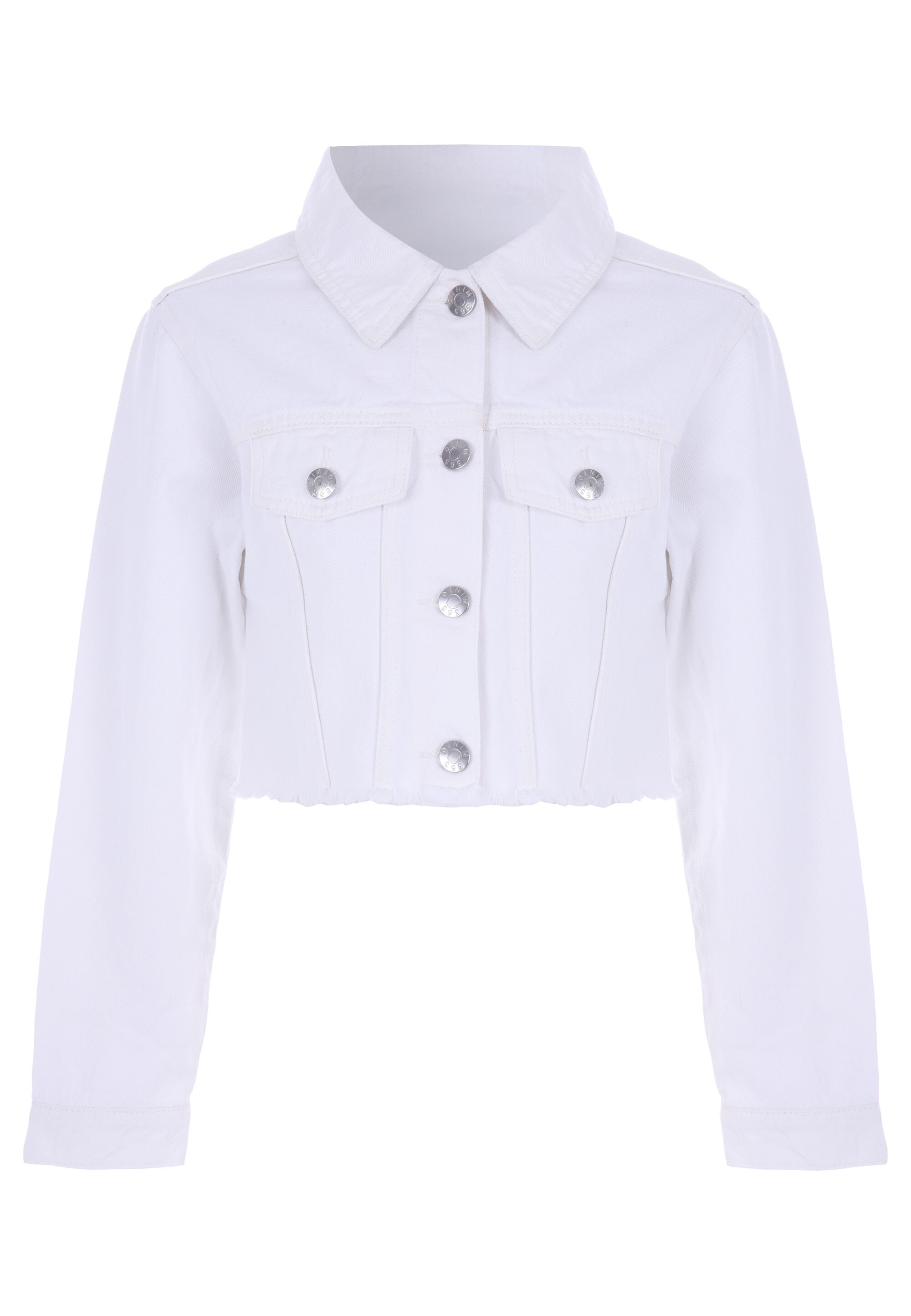 Older Girls White Crop Frayed Denim Jacket