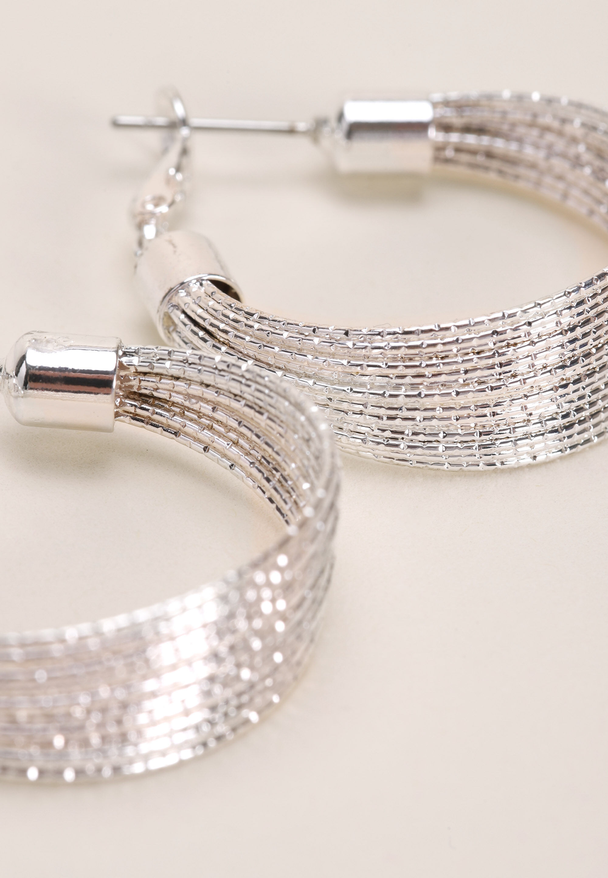 Womens Silver Plain Multi Strand Hoop Earrings