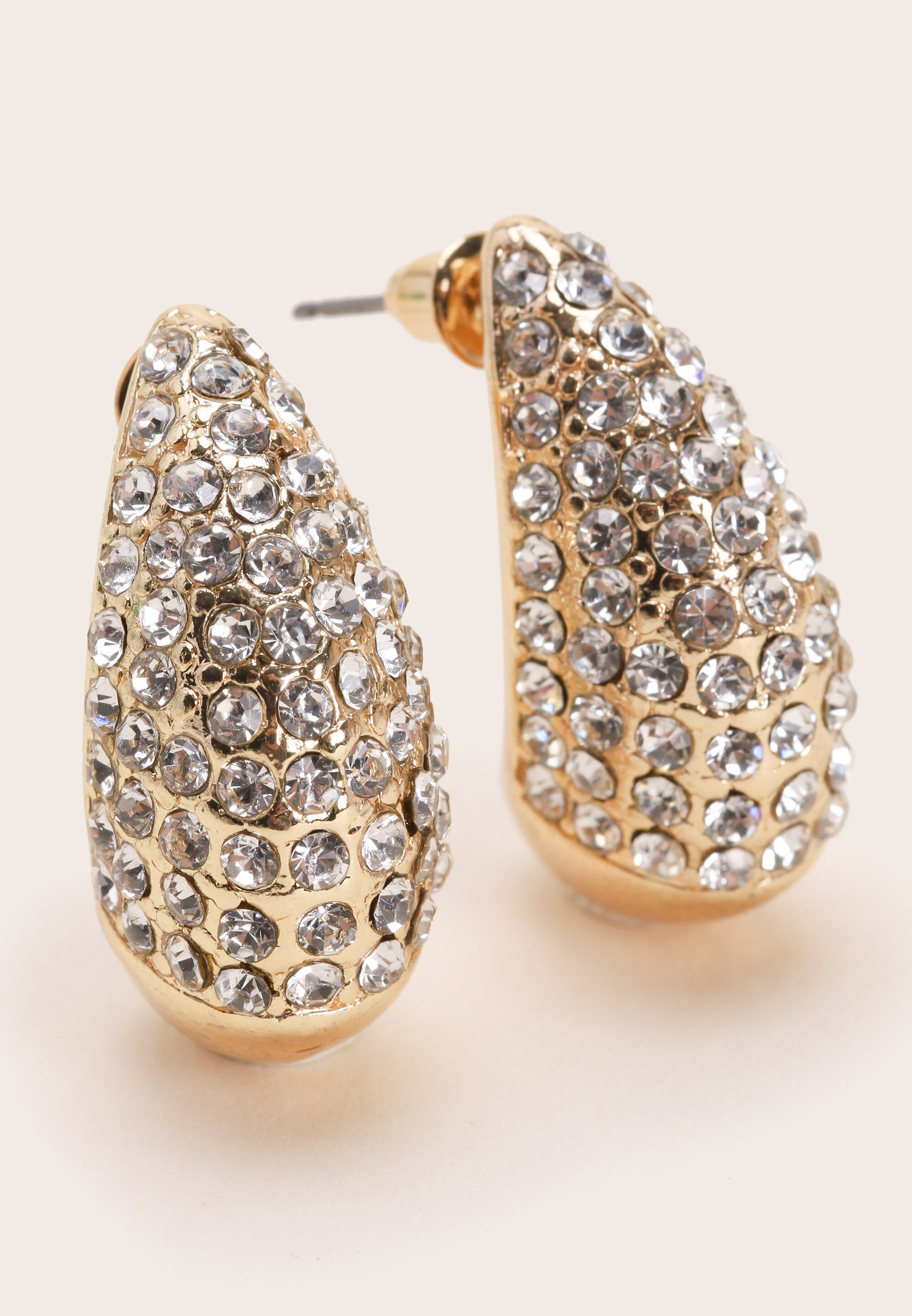 Womens Gold Diamante Embellished Teardrop Earrings