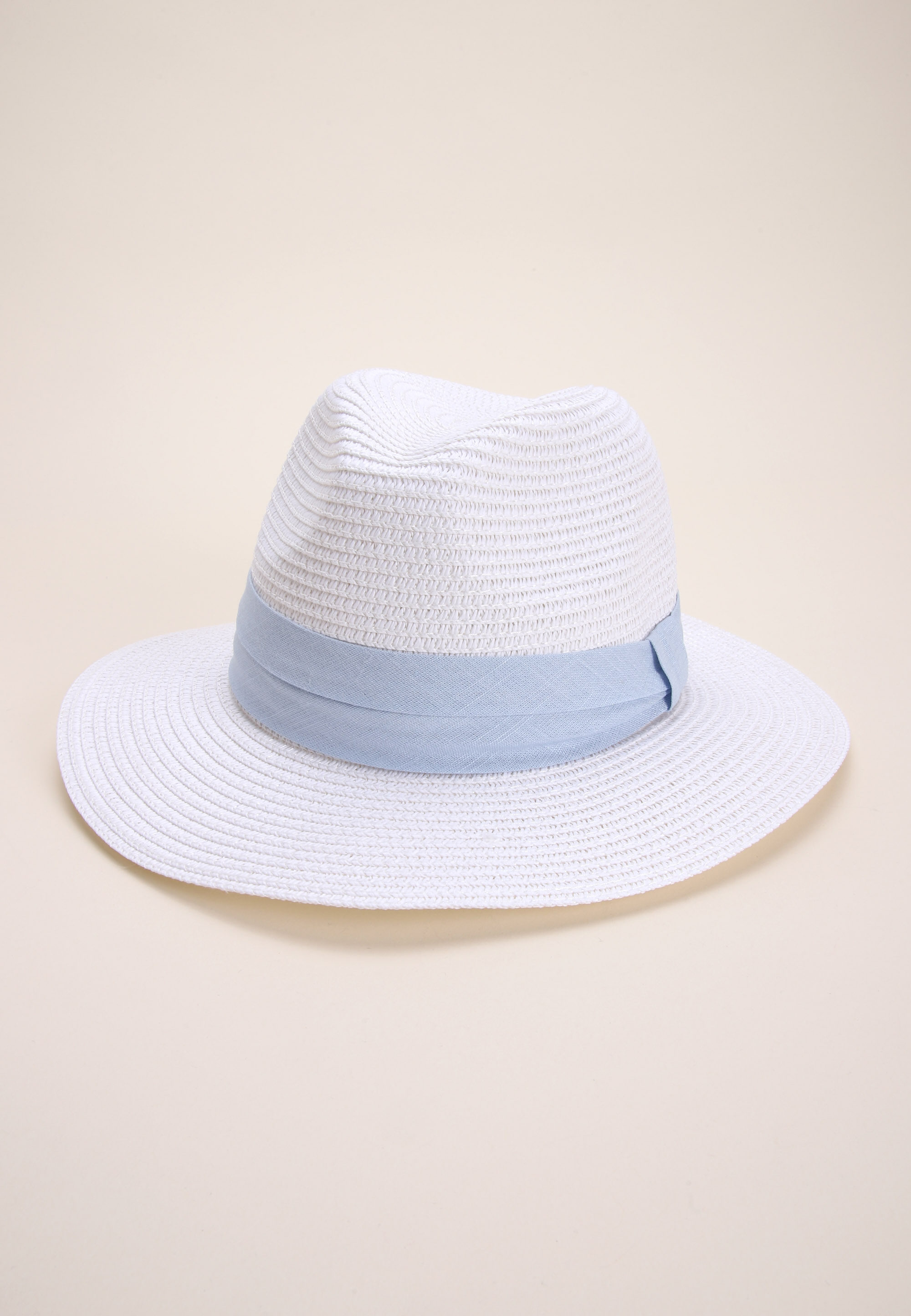 Womens White & Blue Band Fedora Hat