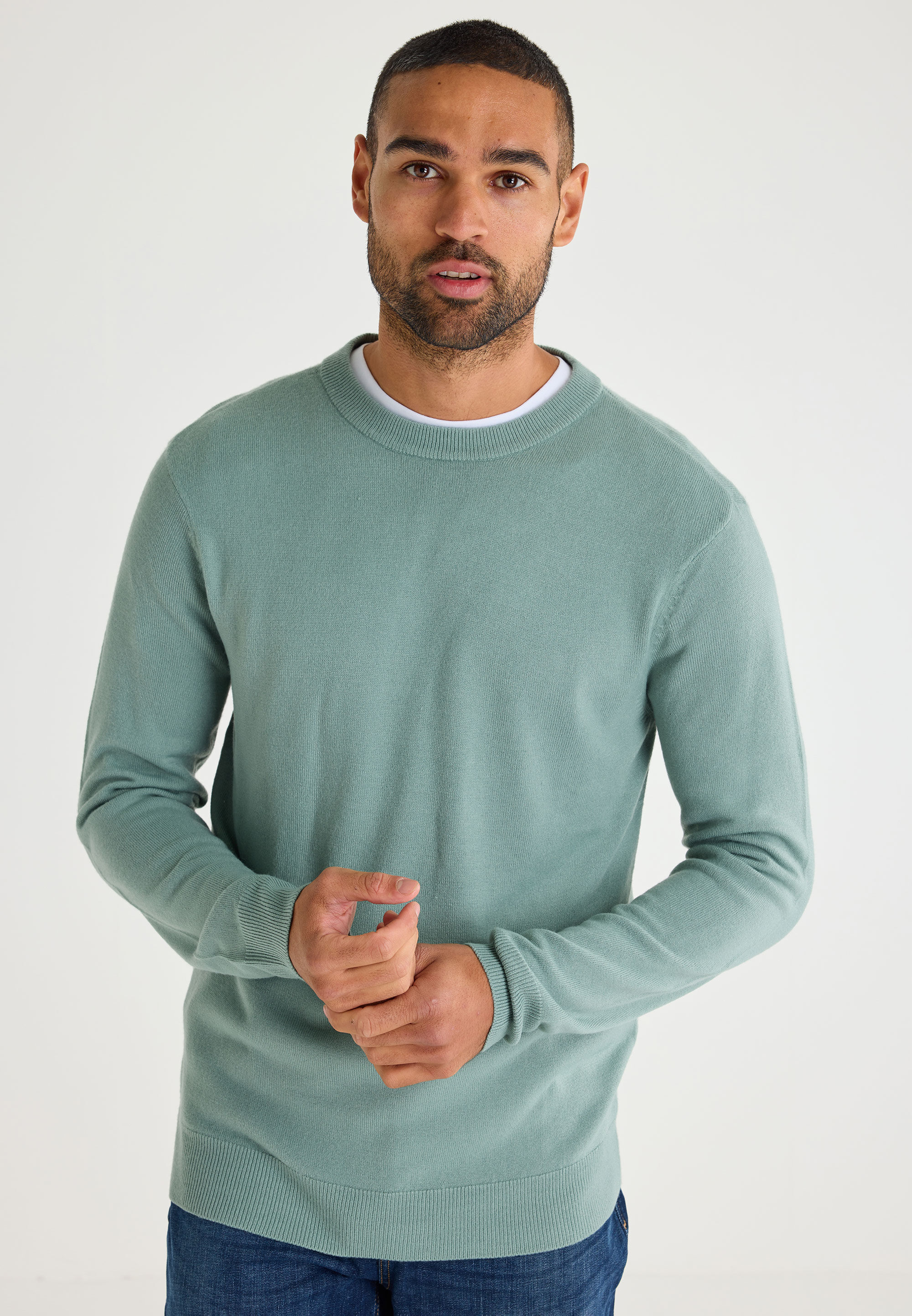 Mens Sage Soft Touch Knitted Jumper