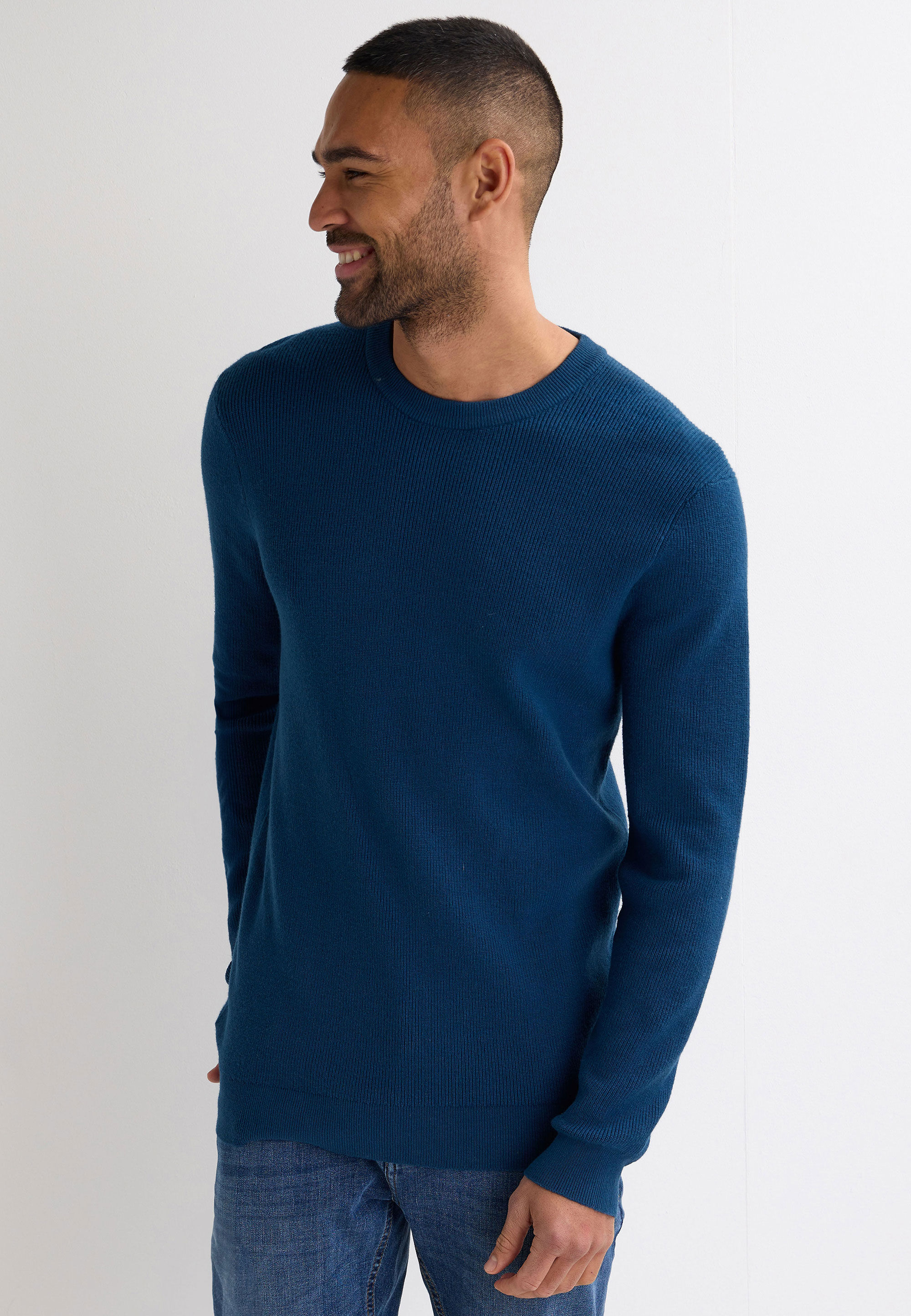 Mens Blue Plain Knitted Jumper