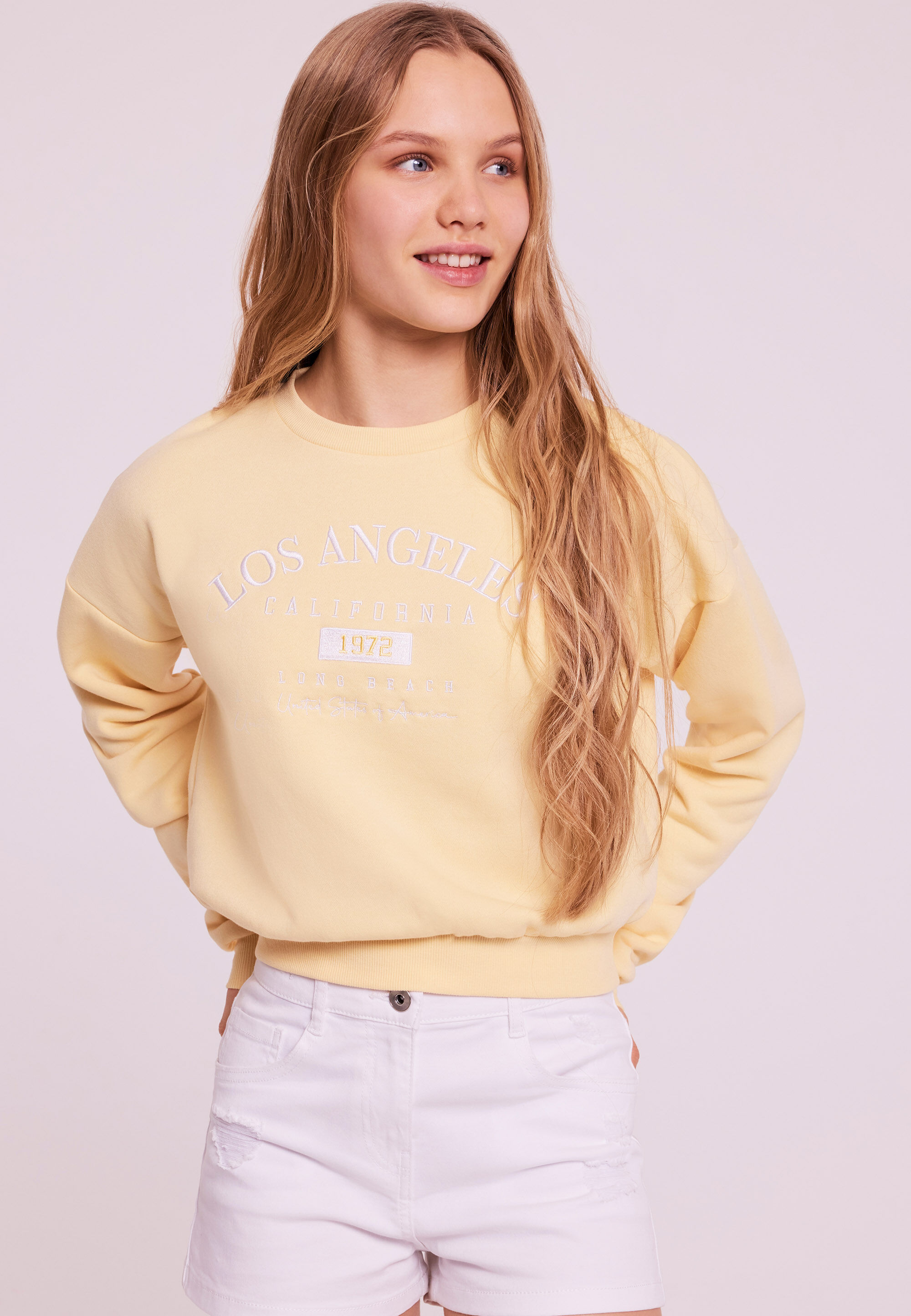 Older Girls Yellow Los Angeles Crop Sweatshirt
