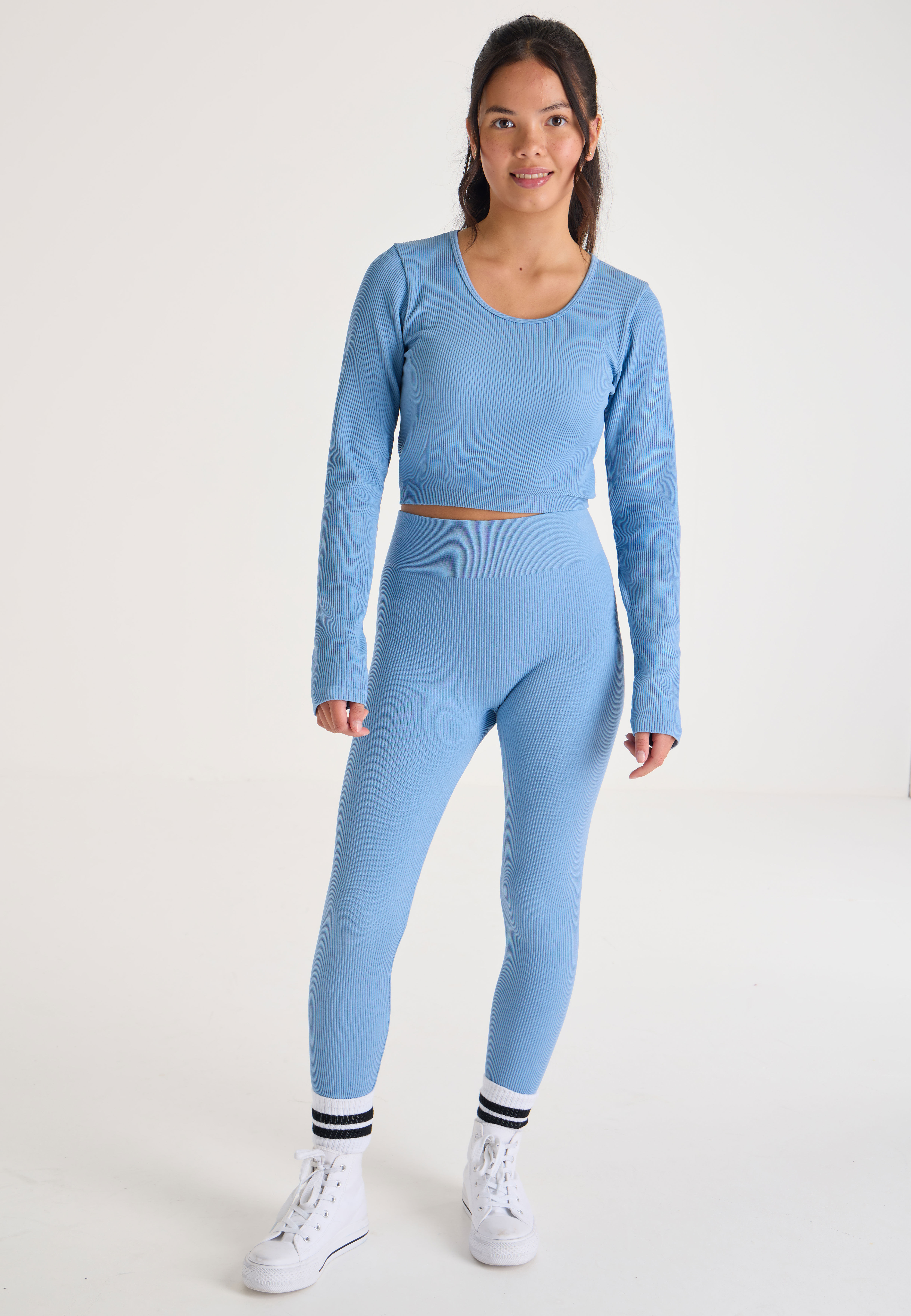 Older Girls Blue Seamless Scoop Neck Top