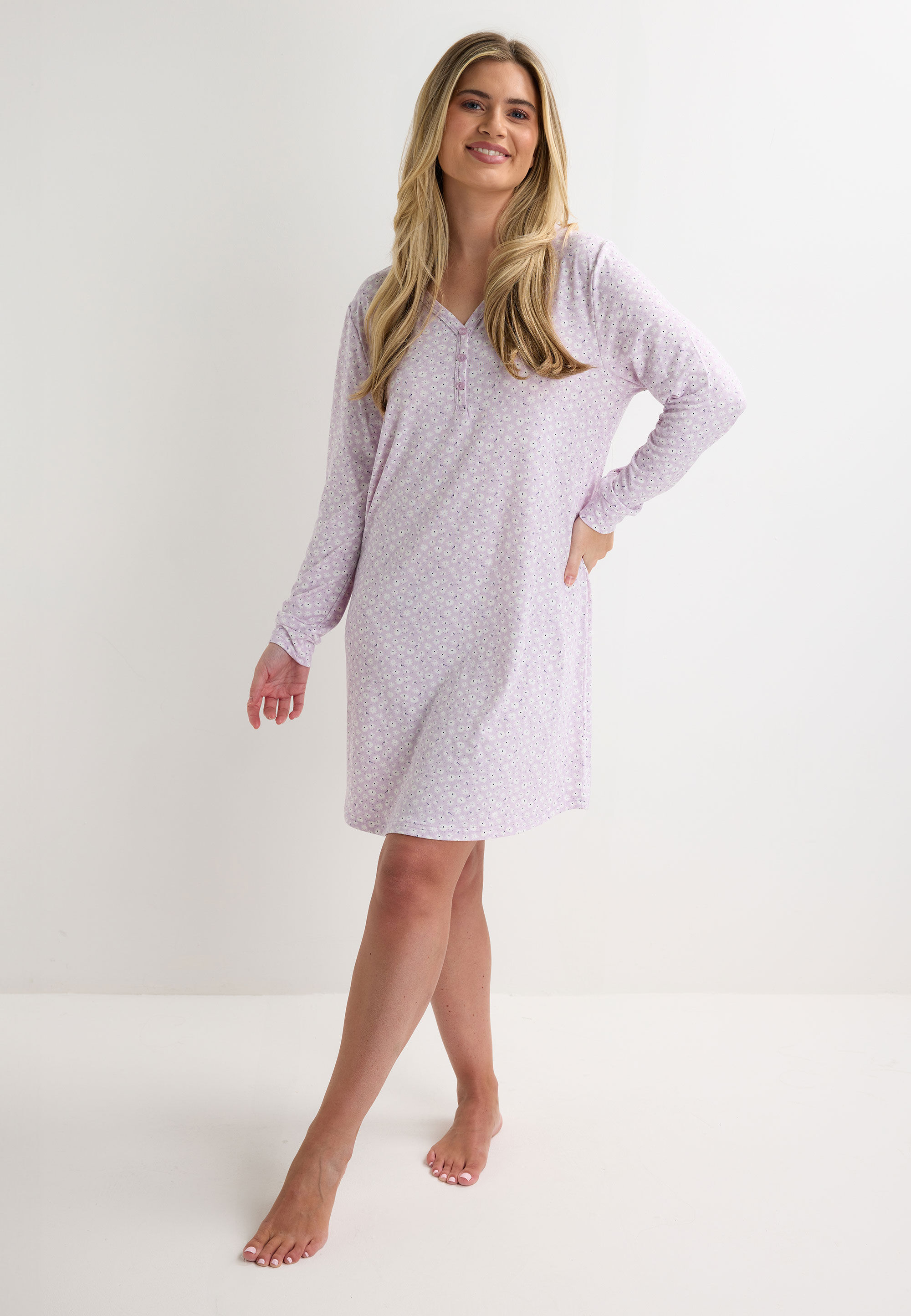 Womens Lilac Floral Print Soft Touch Nightshirt