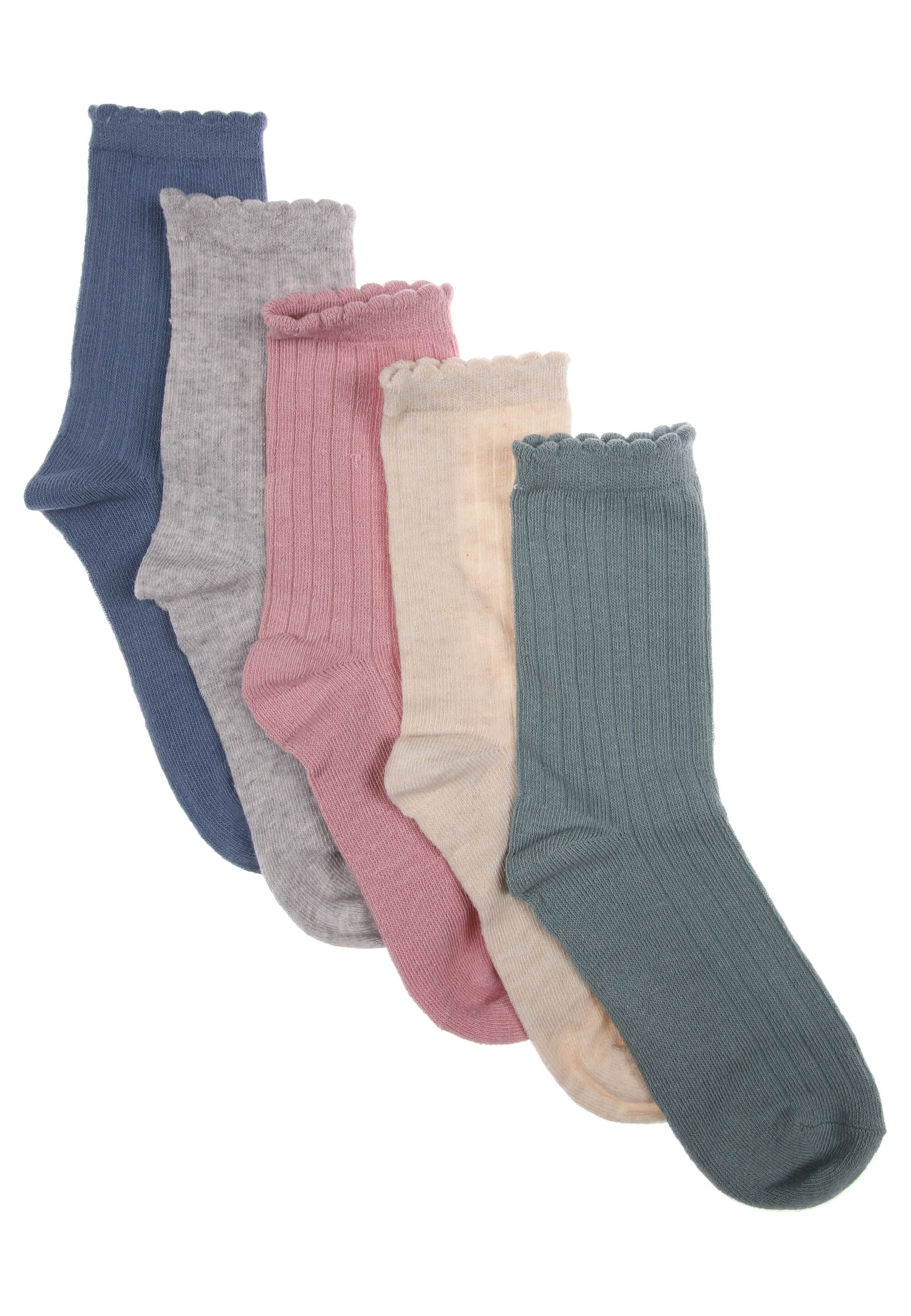 Girls 5pk Assorted Plain Ribbed Ankle Socks