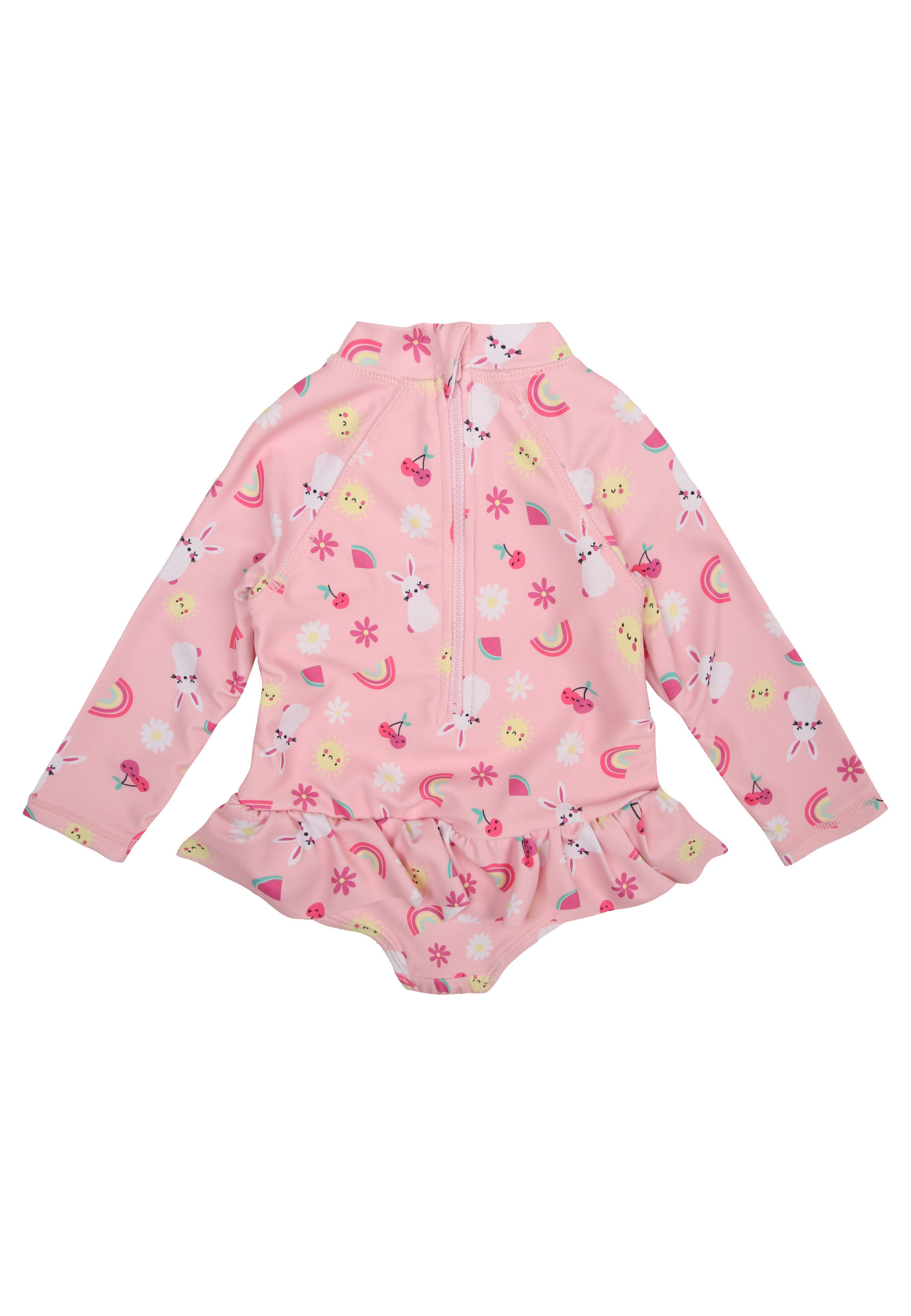 Baby Girls Pink Bunny Print Sun Safe Swimsuit