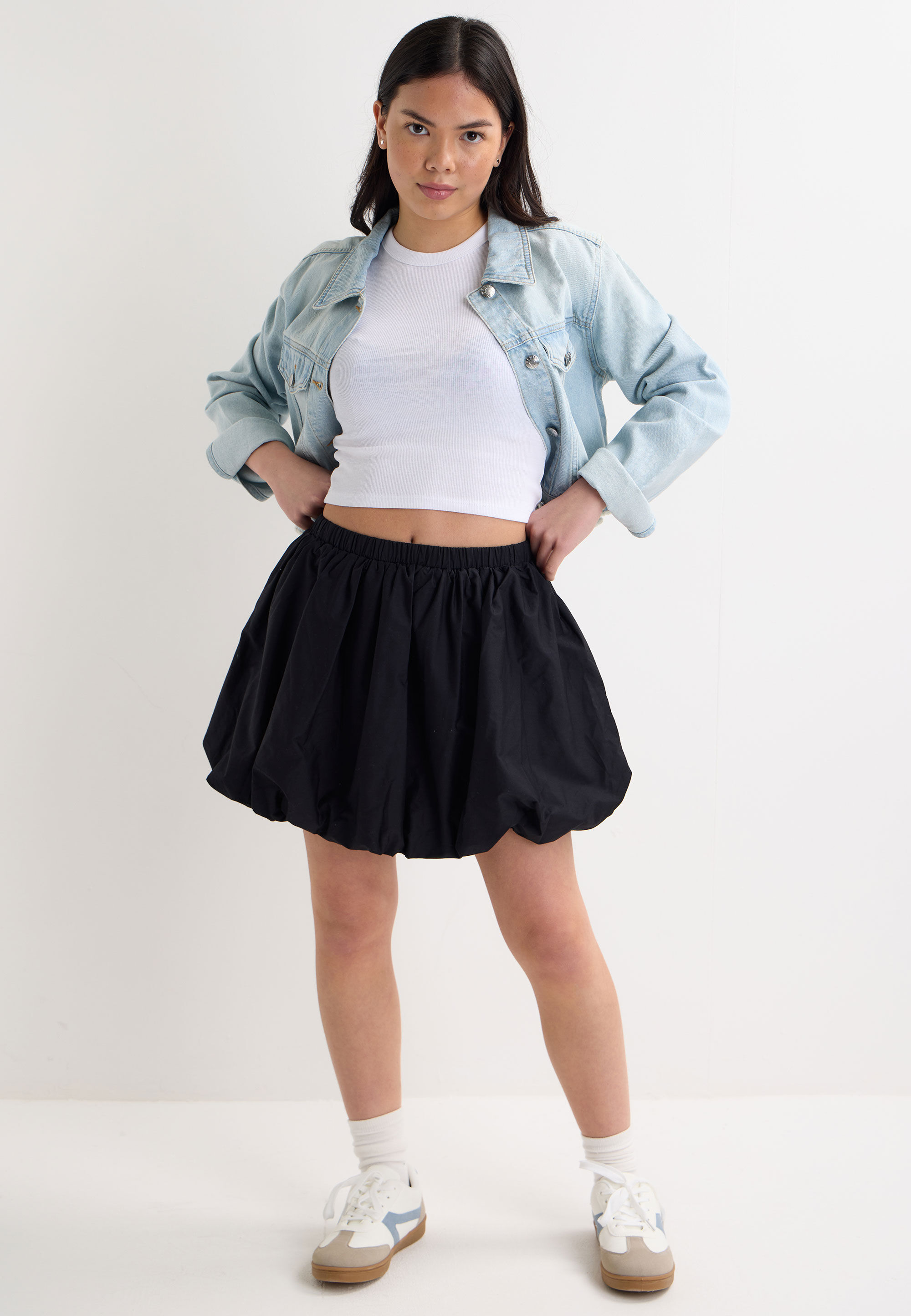 Older Girls Black Poplin Puffball Skirt