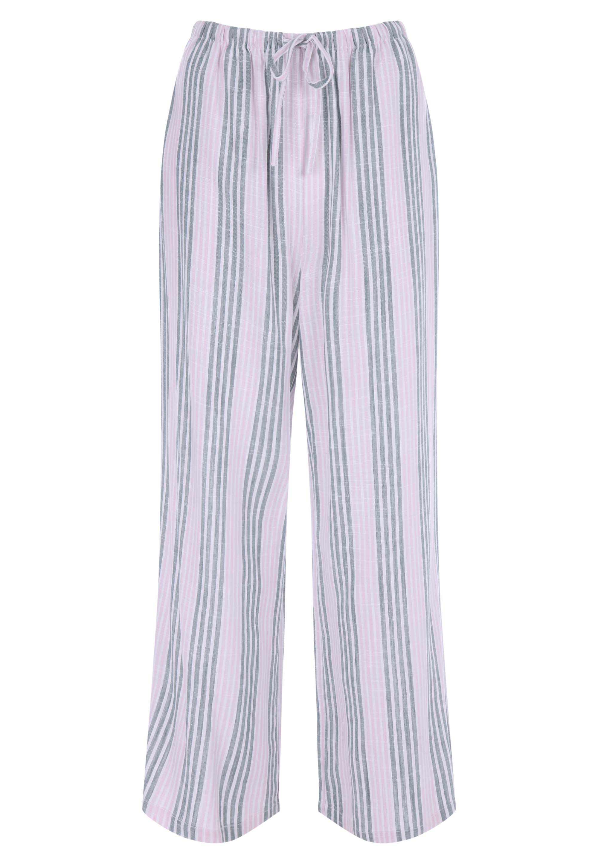 Womens Green Stripe Wide Leg Linen Trousers
