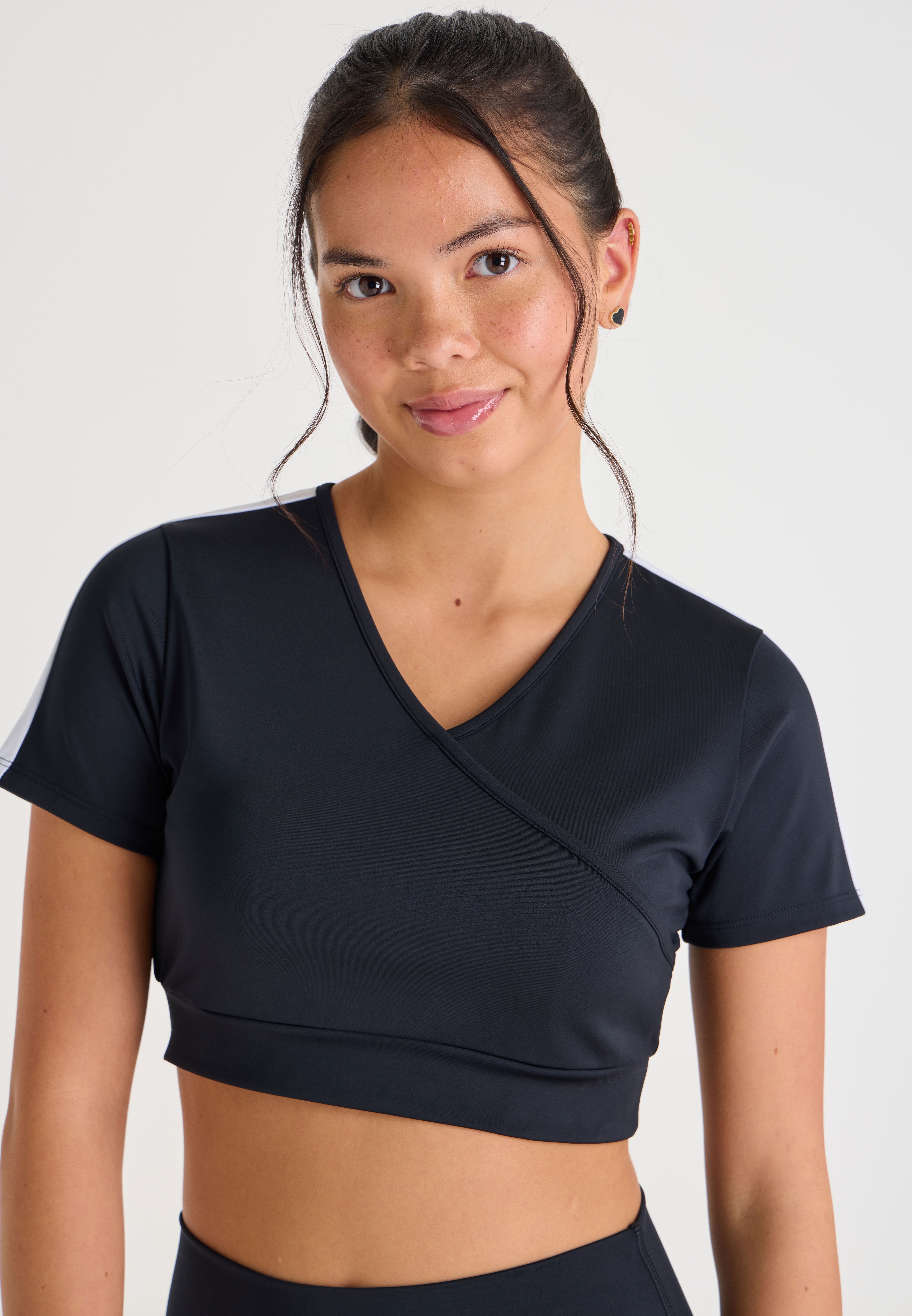 Older Girls Black Wrap Stripe Crop Top