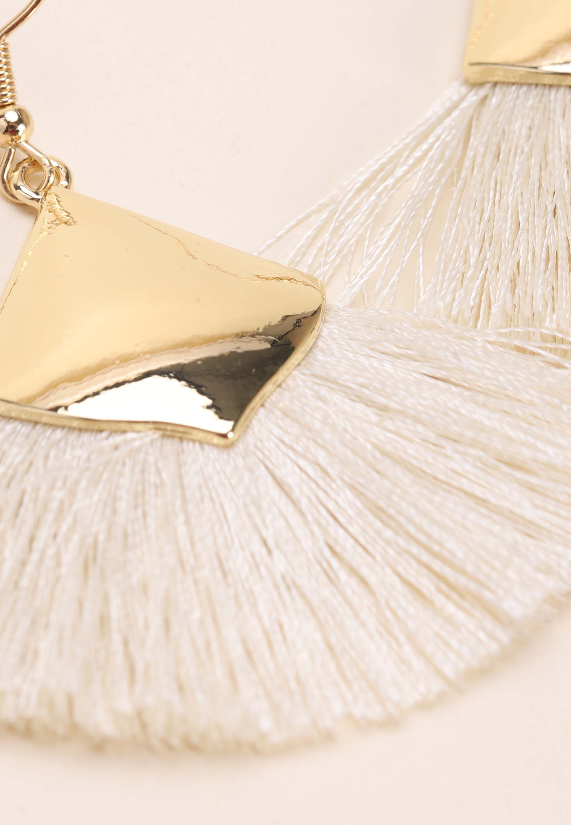 Womens Gold Tassel Fan Drop Earrings