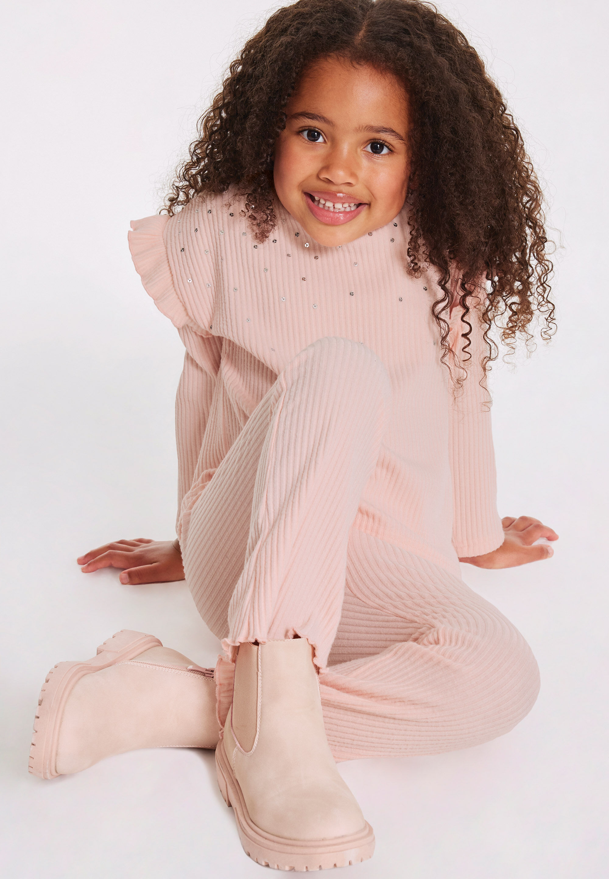 Younger Girls Pink Ribbed Boot Cut Leggings