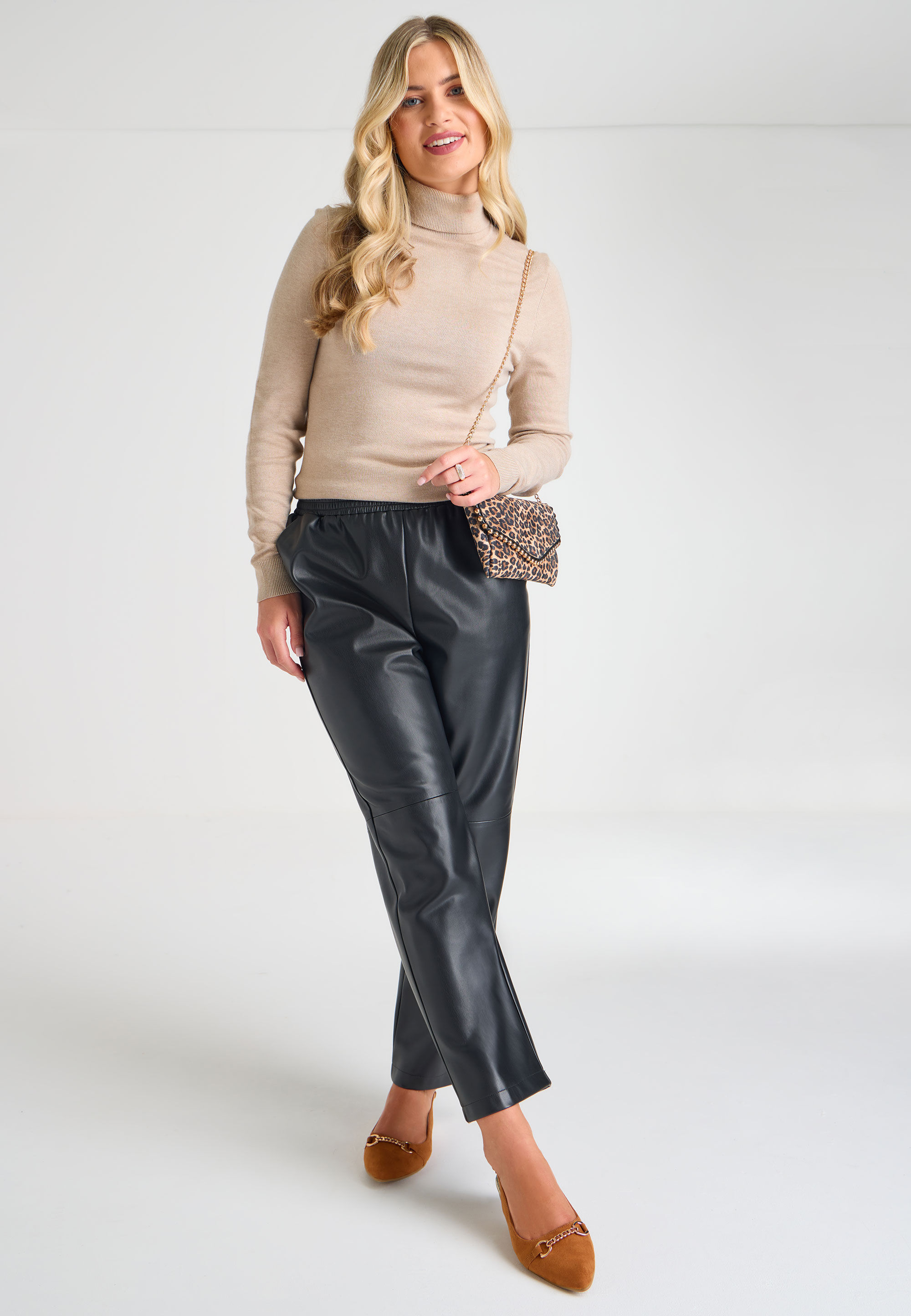 Womens Tan & Gold Chain Slingback Pumps