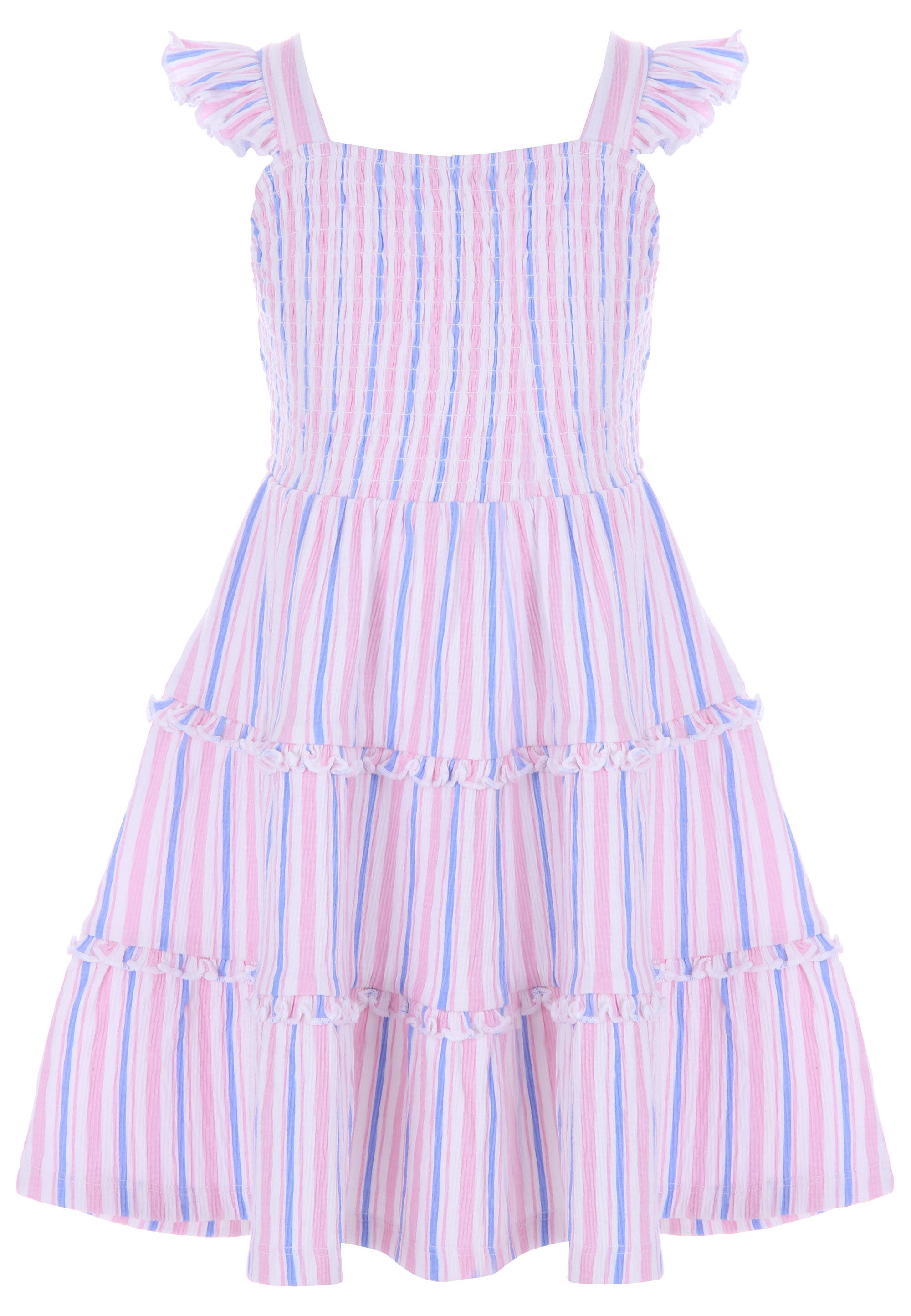 Younger Girls Pink Stripe Crinkle Tired Dress