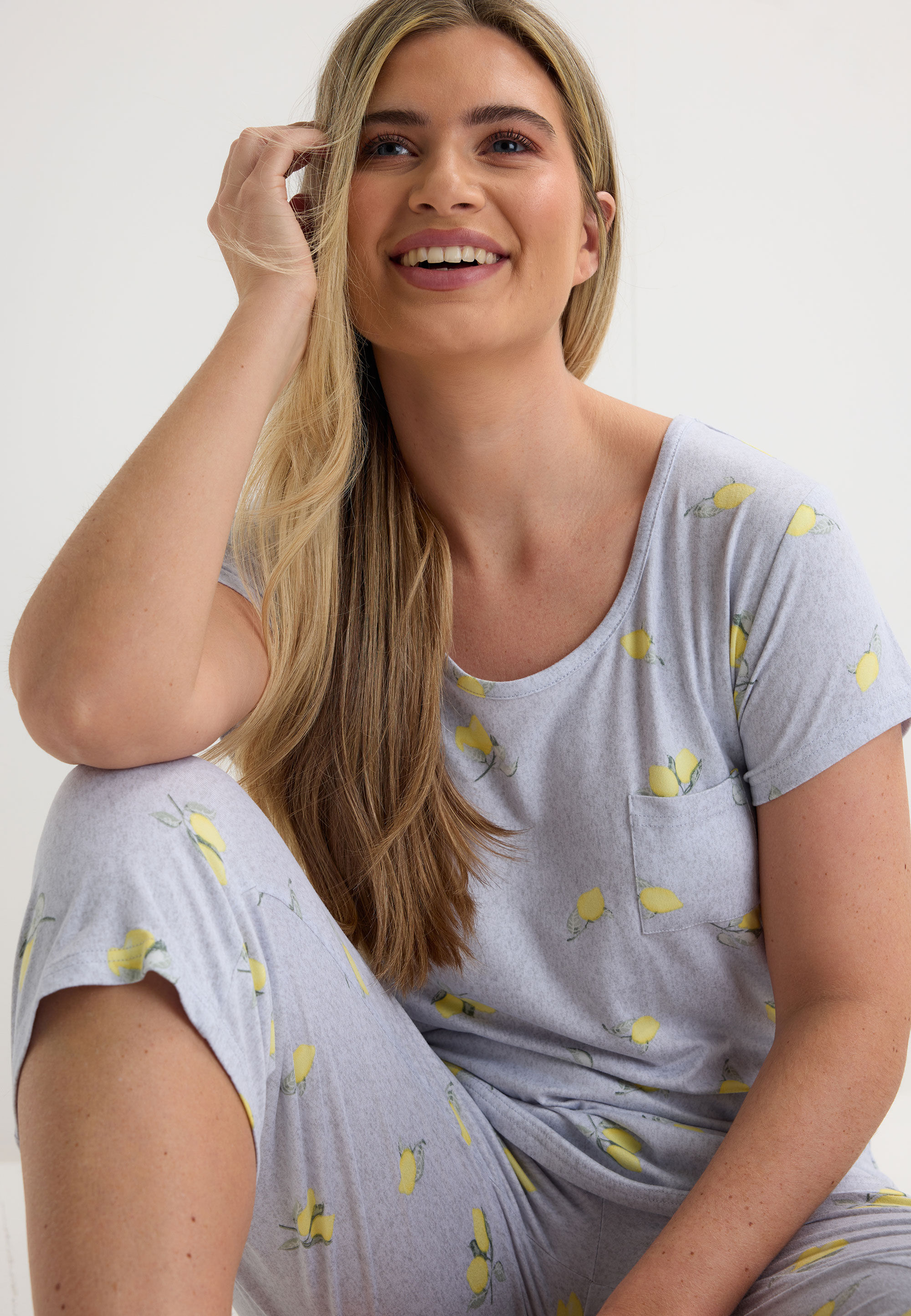 Womens Grey Lemon Soft Touch Pyjama Set