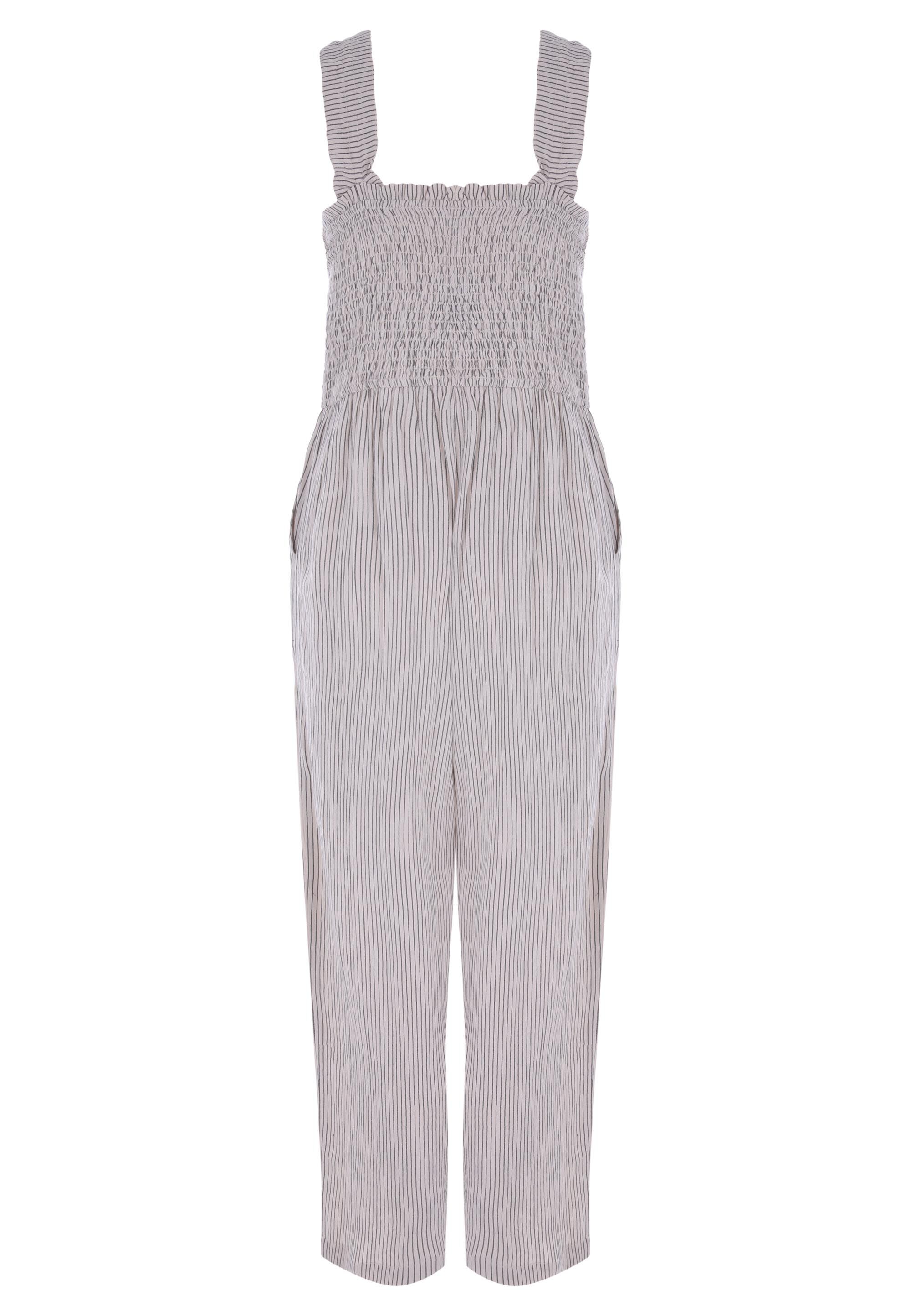 Womens Natural Stripe Print Shirred Jumpsuit
