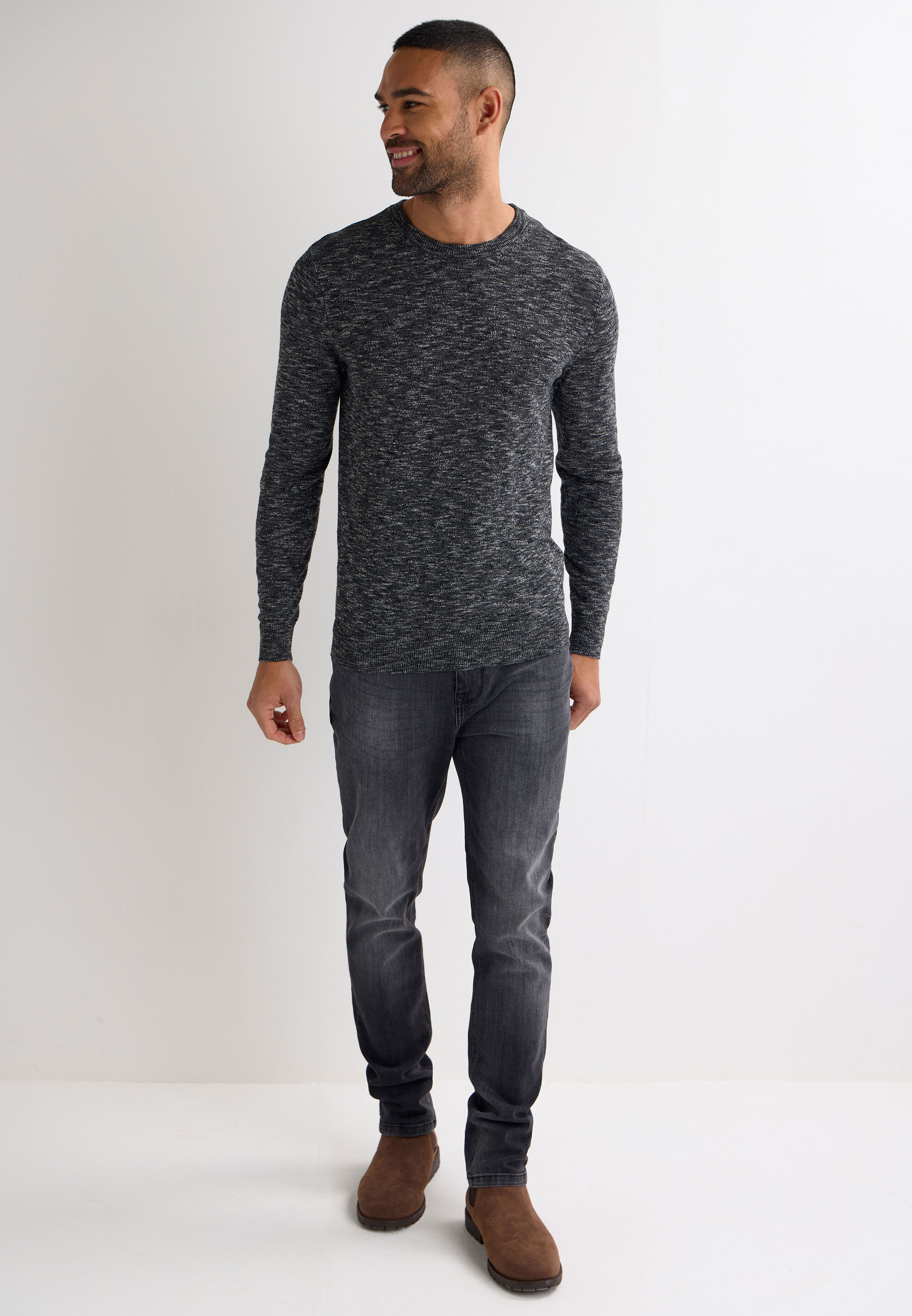 Mens Charcoal Space Dye Knit Jumper