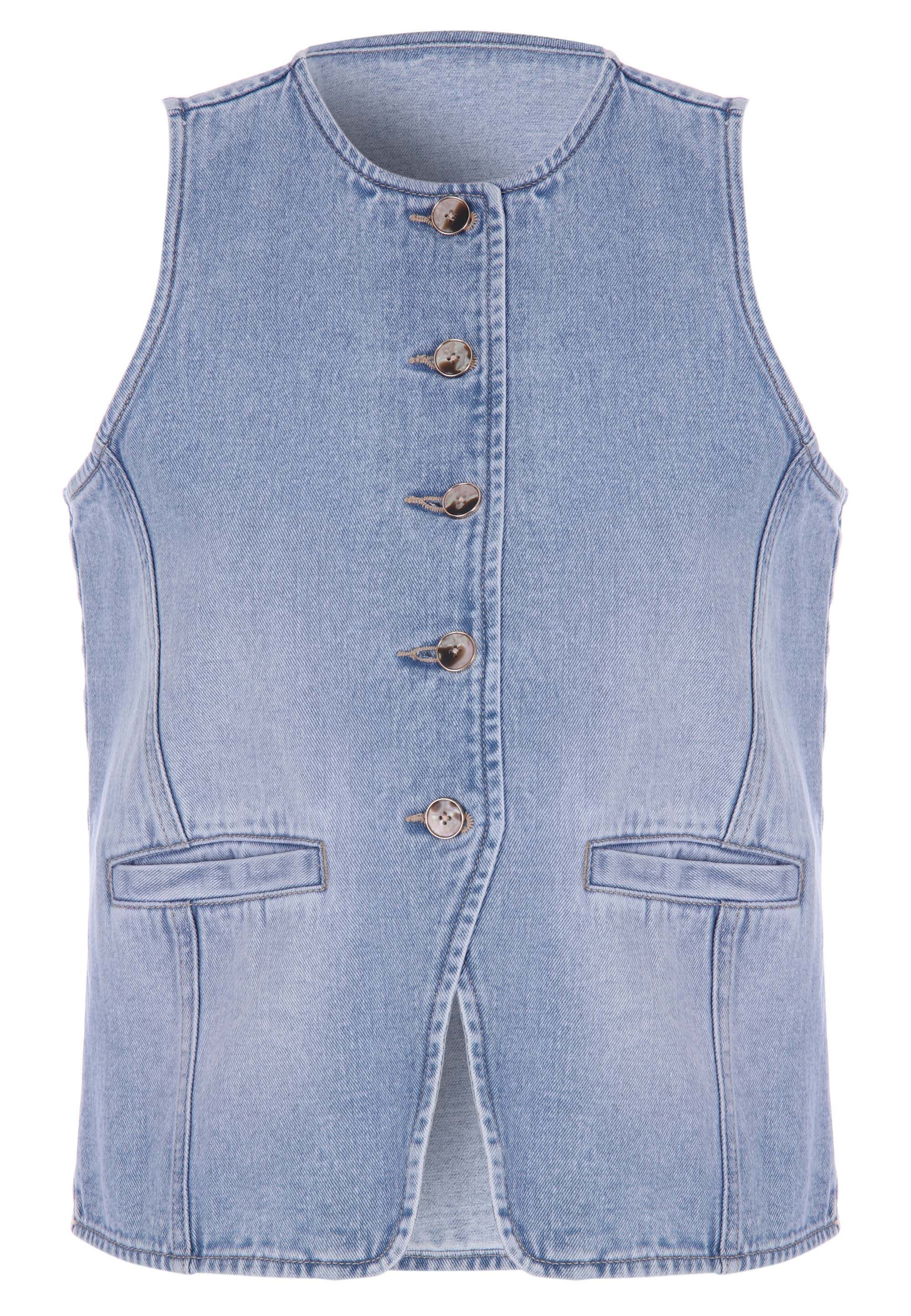 Womens Light Blue Denim High Neck Waistcoat