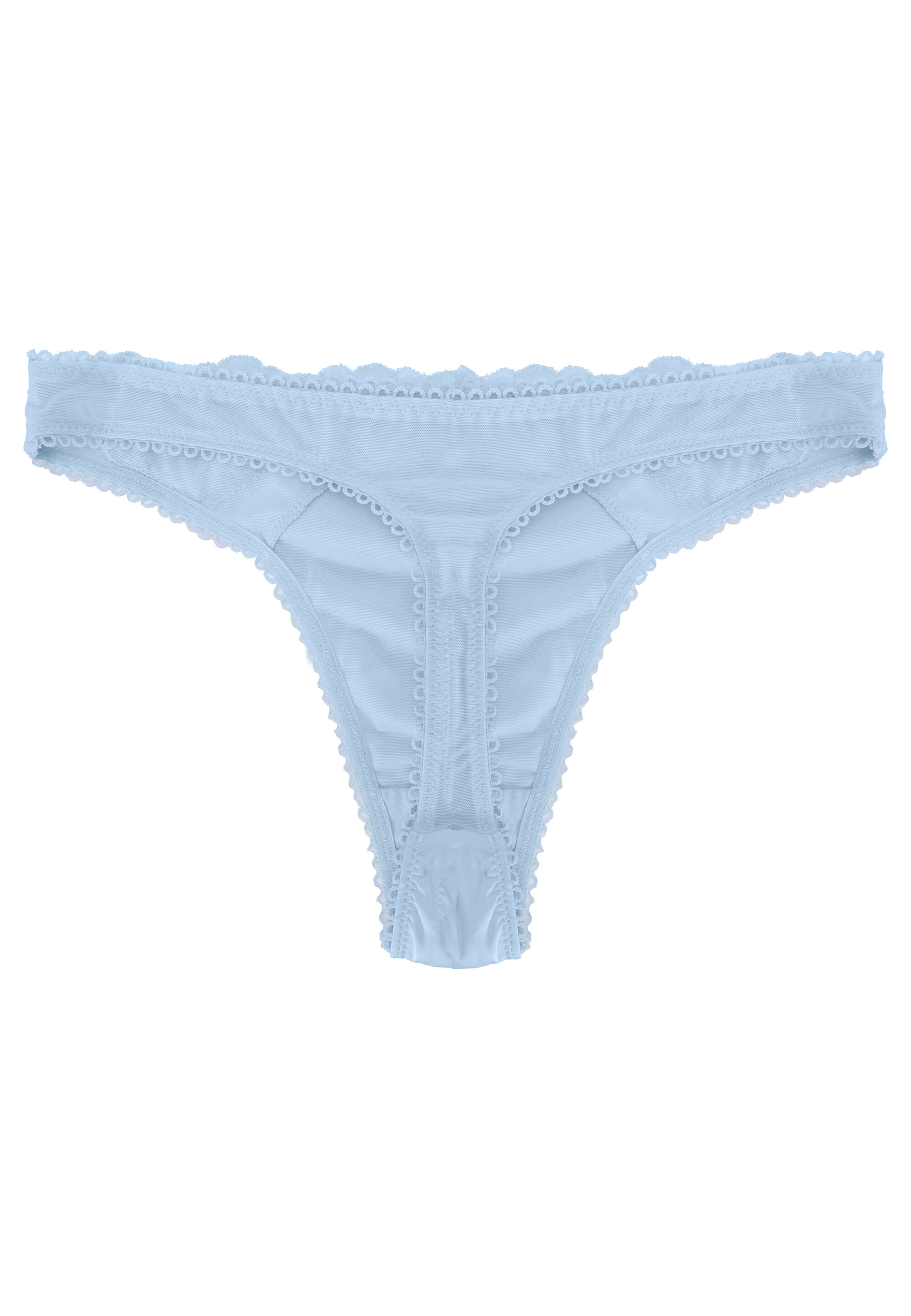 Womens Blue Plain Satin & Lace Thong