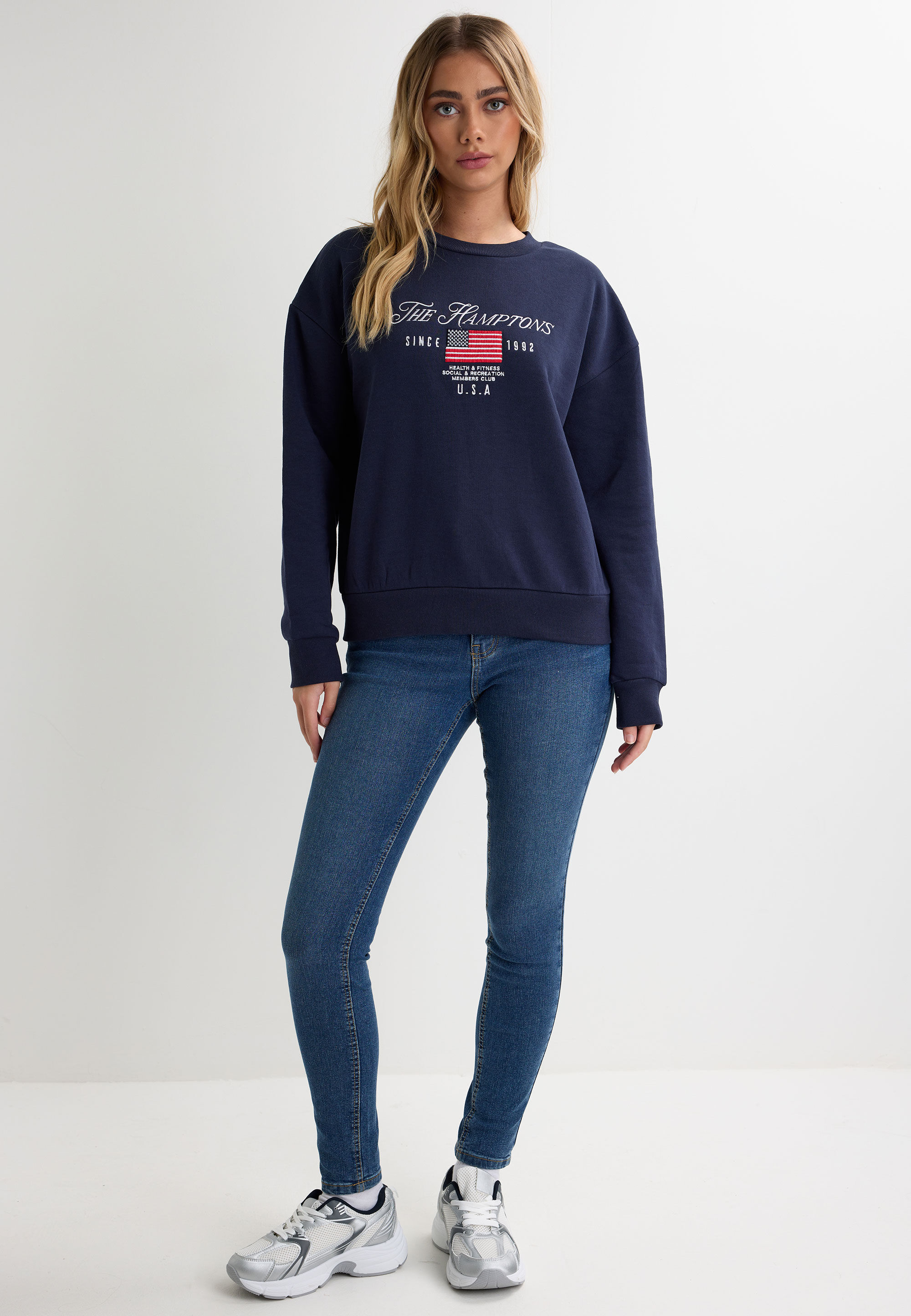 Womens Navy Hamptons 1992 Graphic Sweatshirt