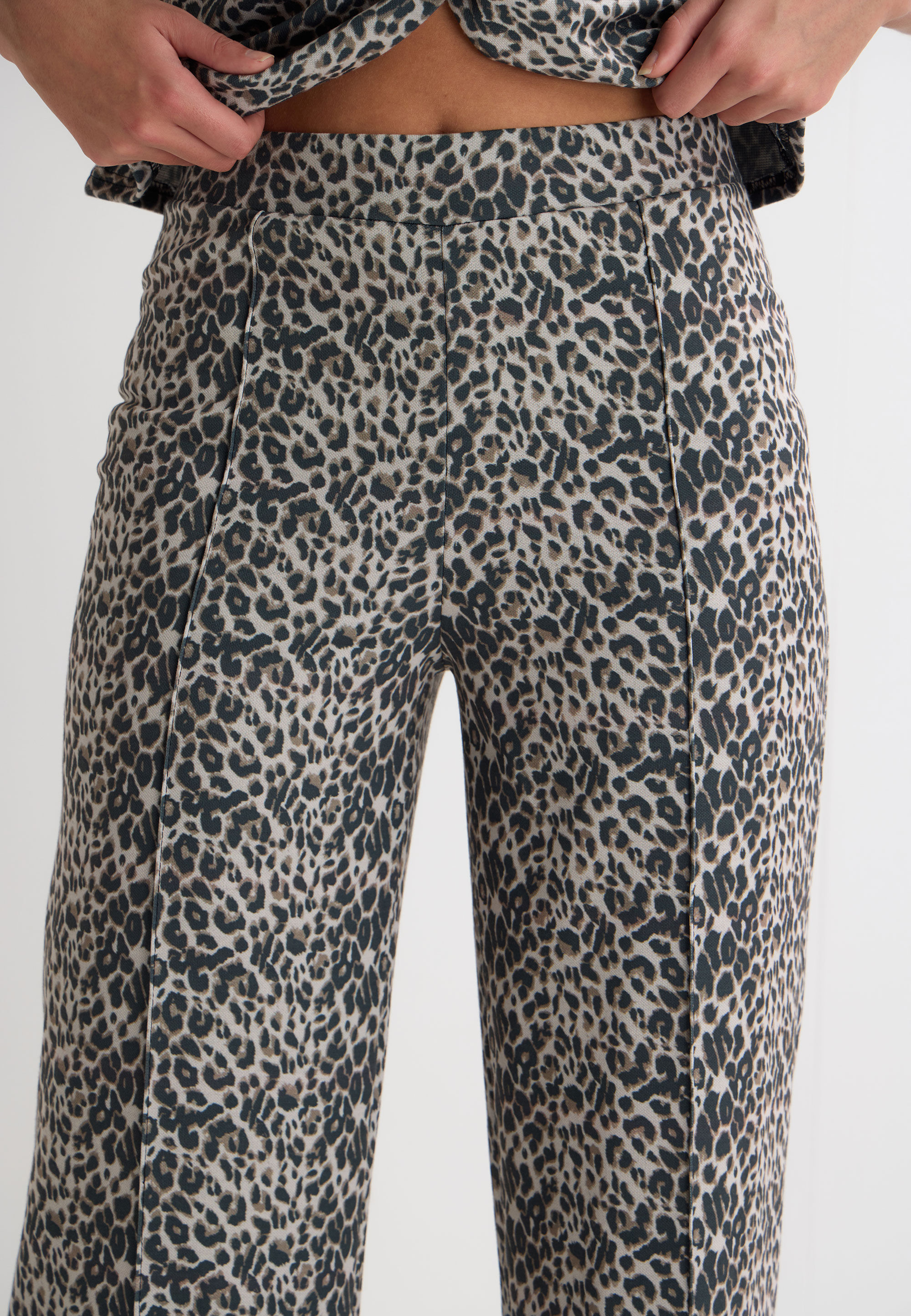 Womens Brown Leopard Print Wide Leg Jersey Trousers
