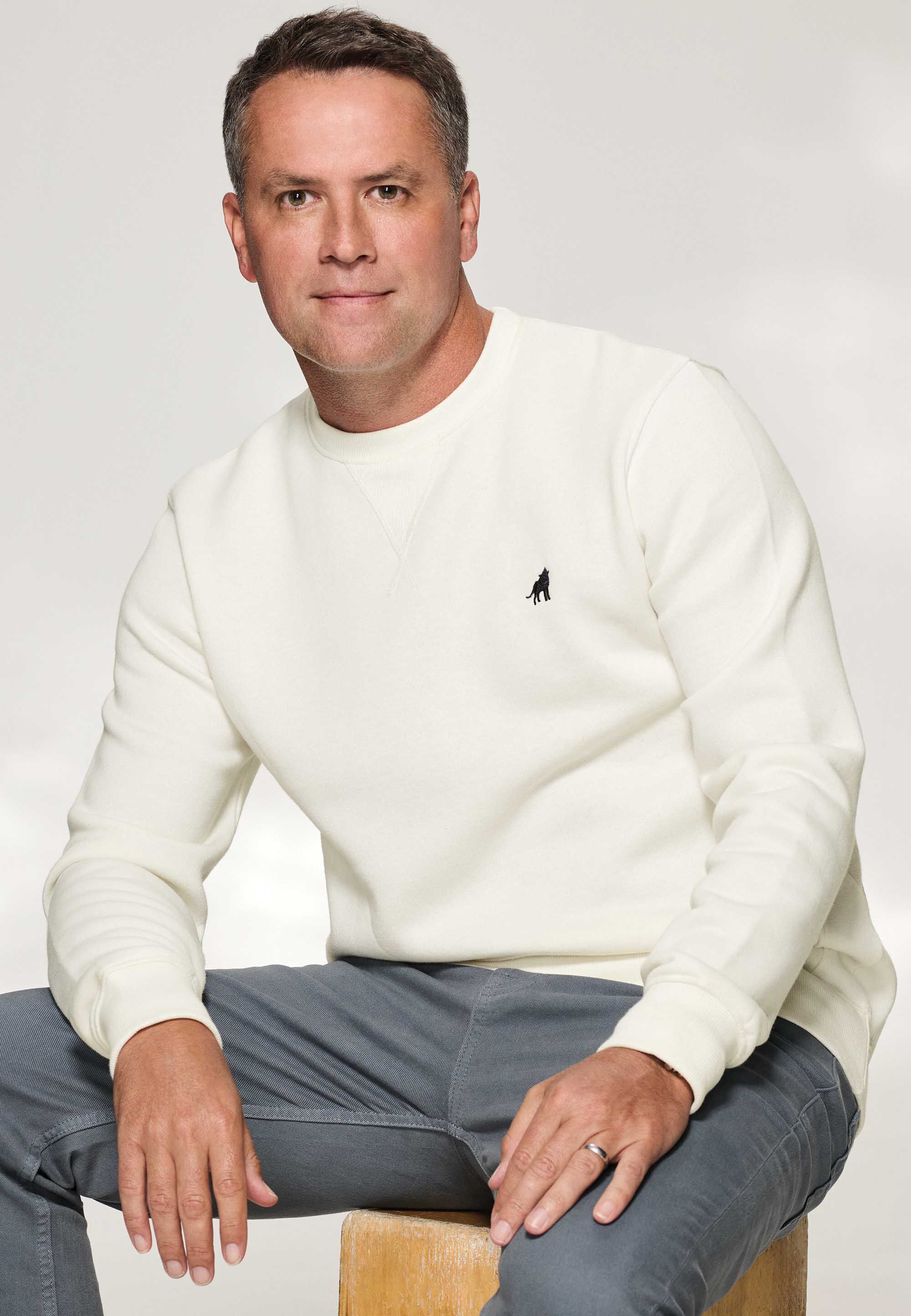 Mens Ecru Embroidered Crew Sweatshirt