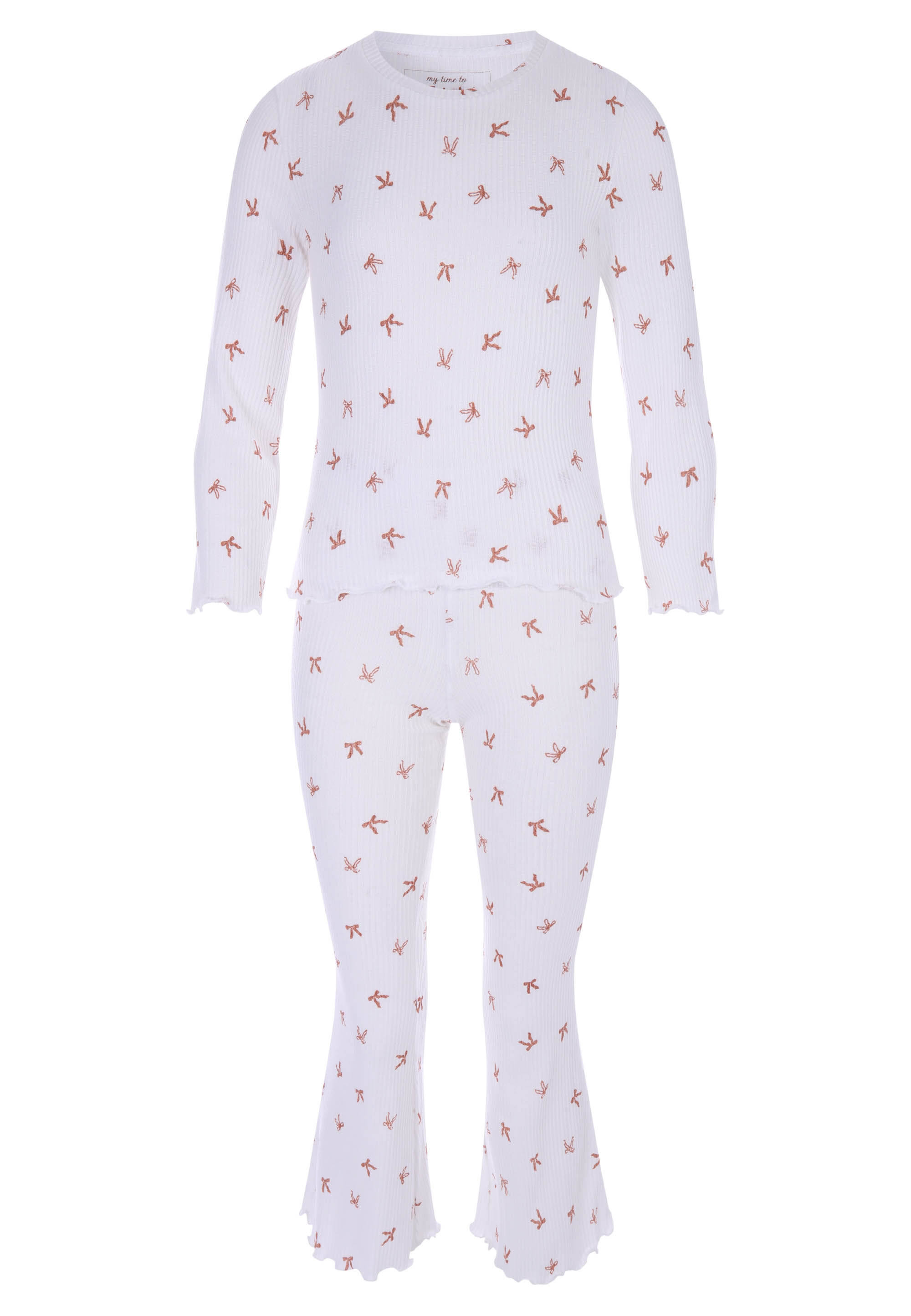 Older Girls Cream Bow Print Bootcut Pyjama Set