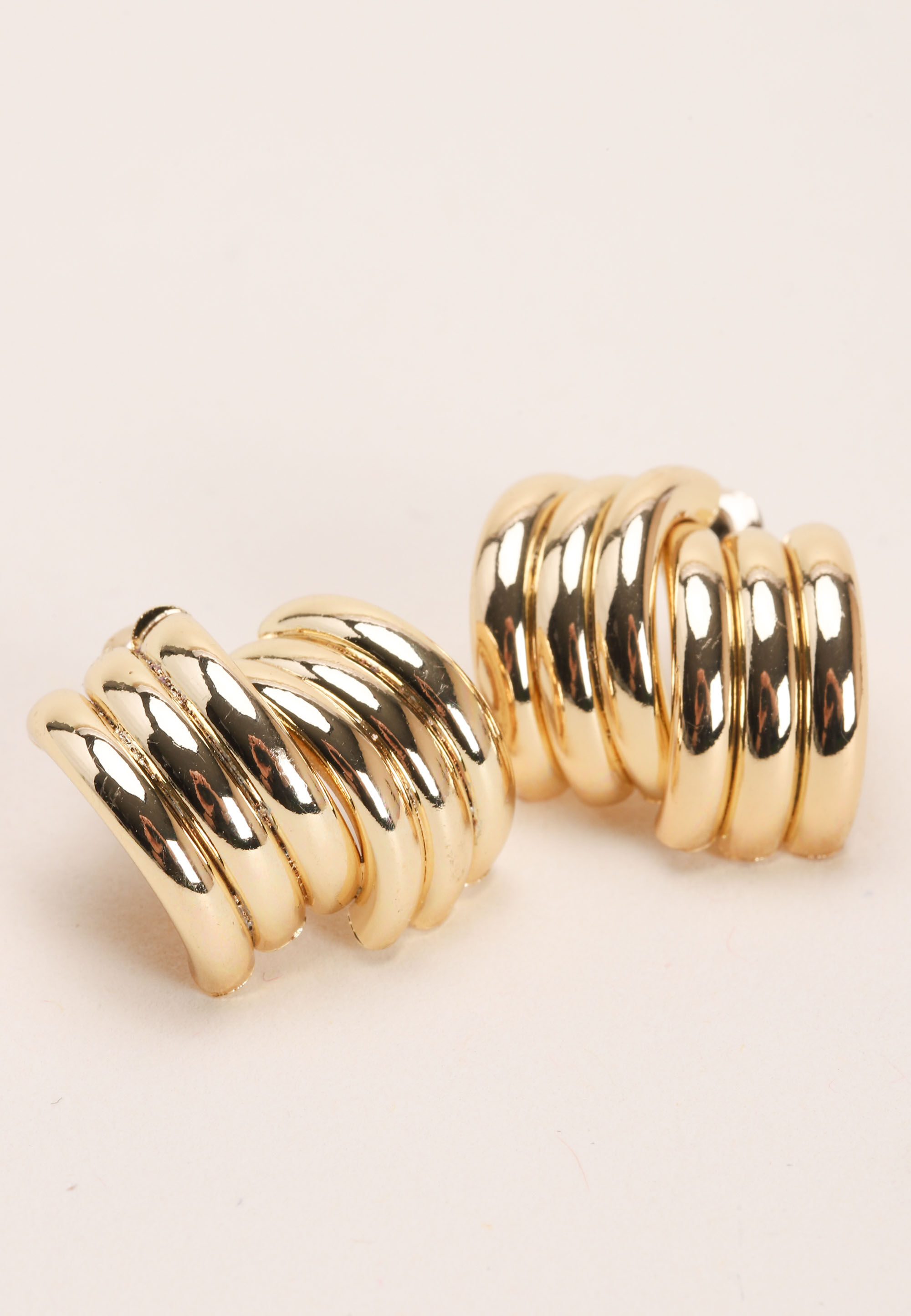 Womens Gold Triple Strand Stud Earrings