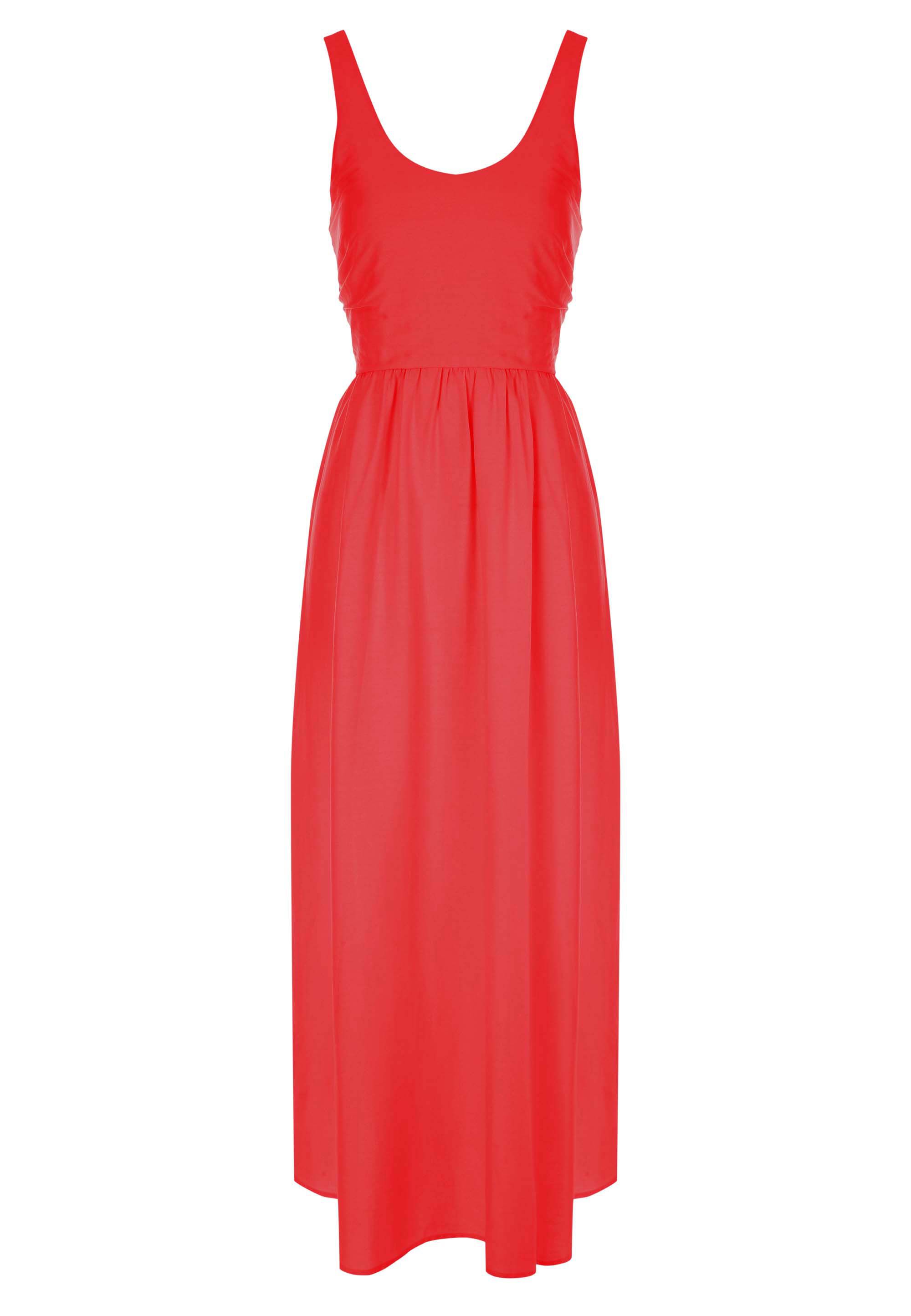 Womens Red Linen Blend Midi Dress