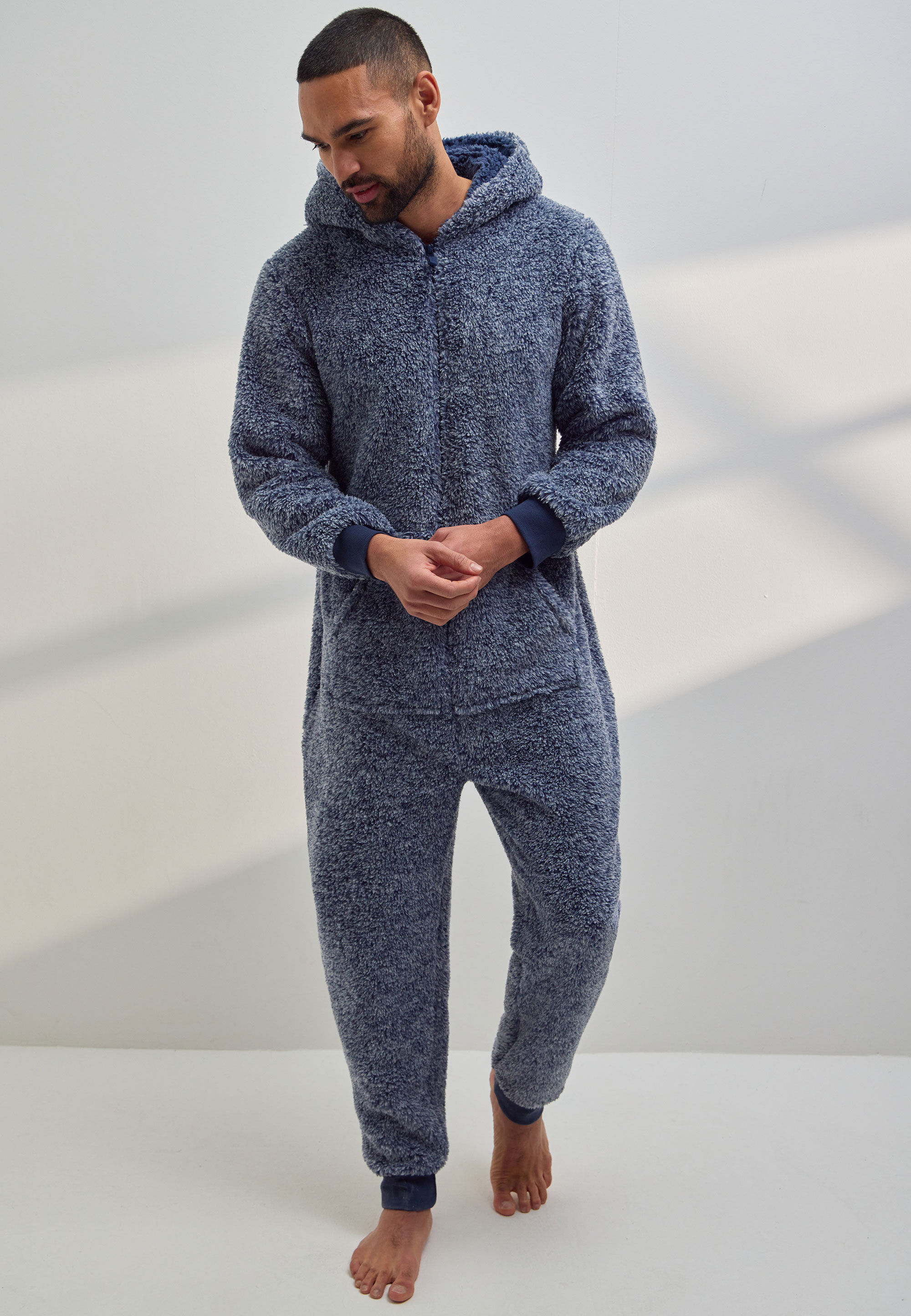 Mens Navy Sherpa Hooded Onesie